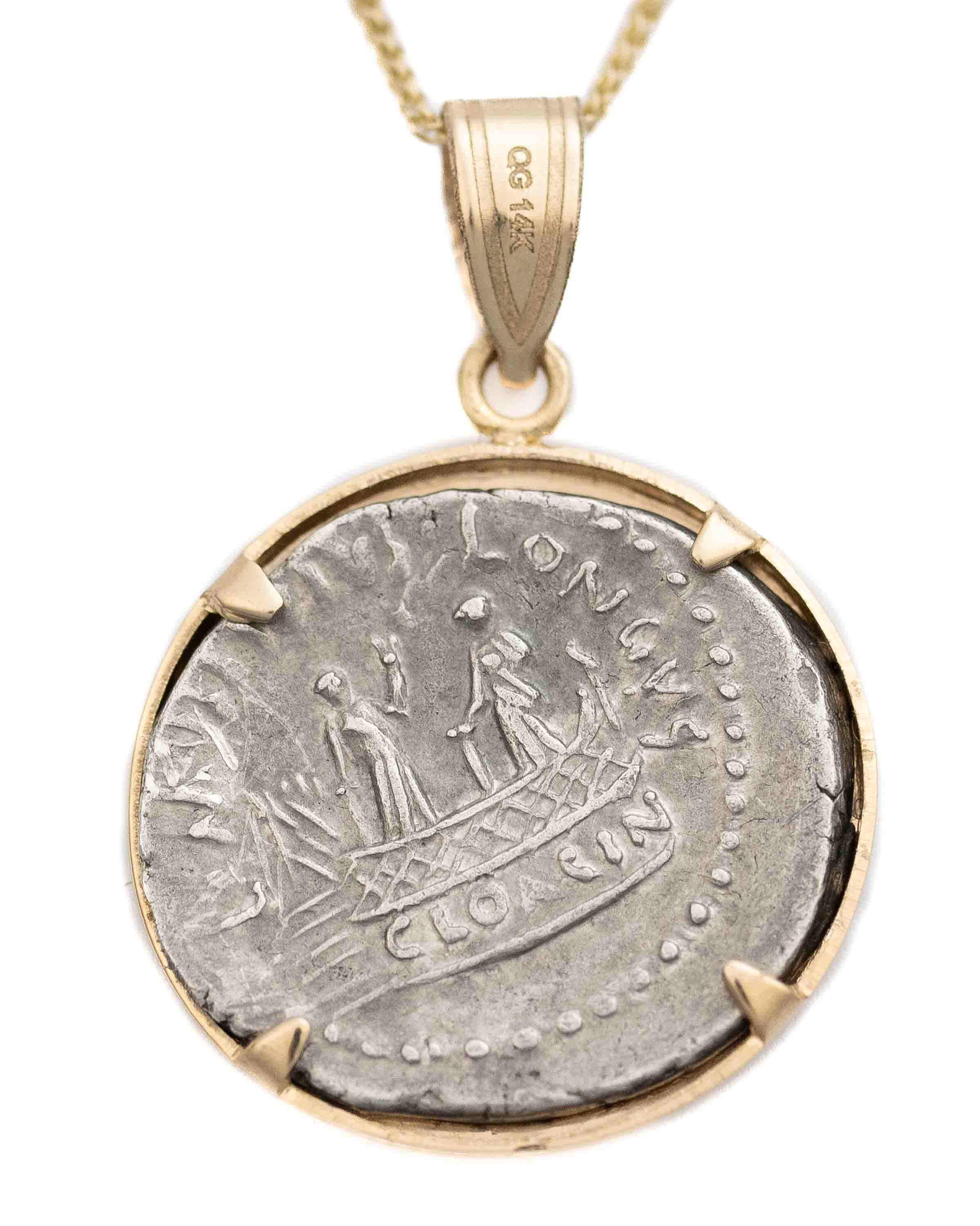 14k Gold Genuine Ancient Roman Coin Necklace (Concordia; 42 B.C.)
