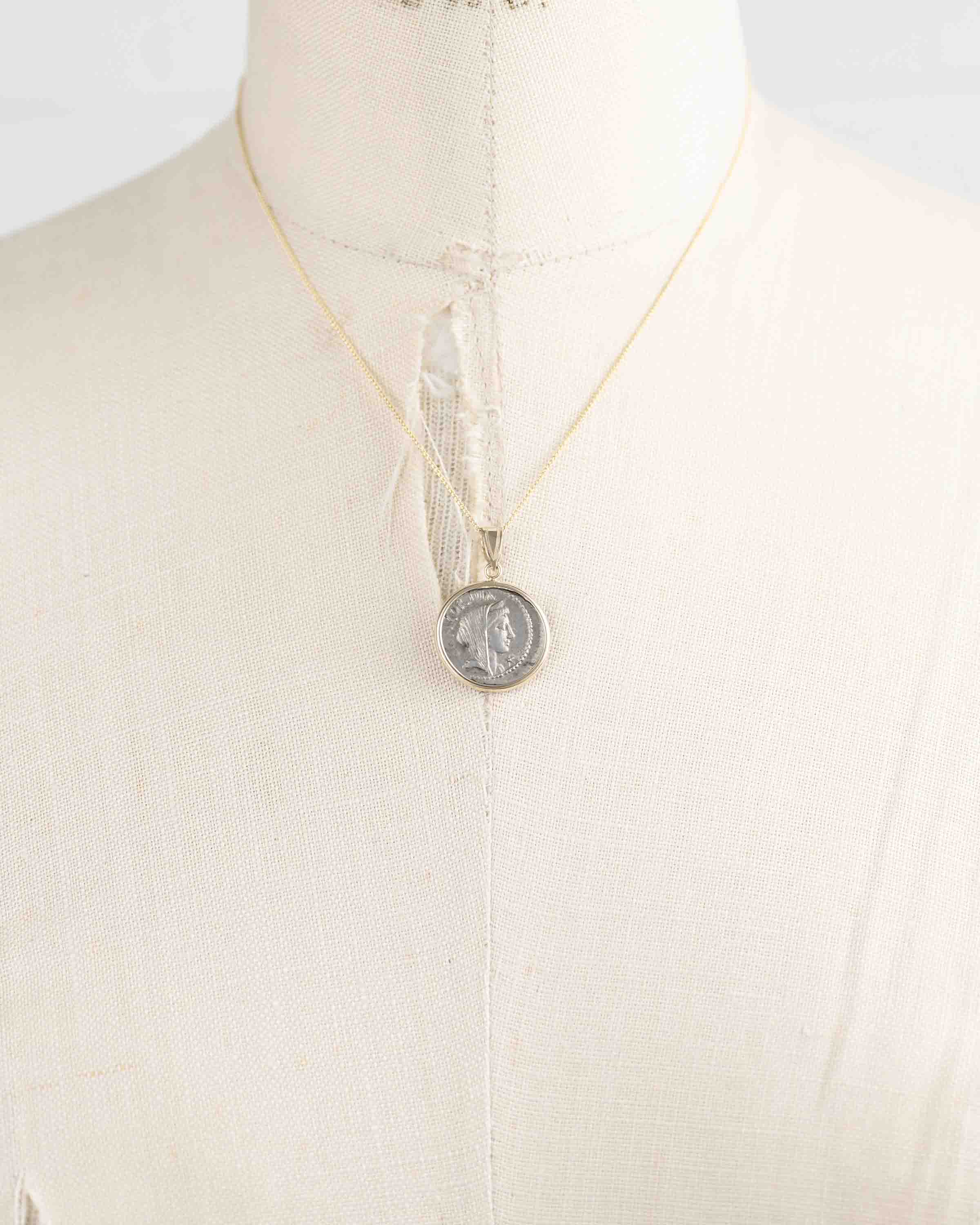 14k Gold Genuine Ancient Roman Coin Necklace (Concordia; 42 B.C.)