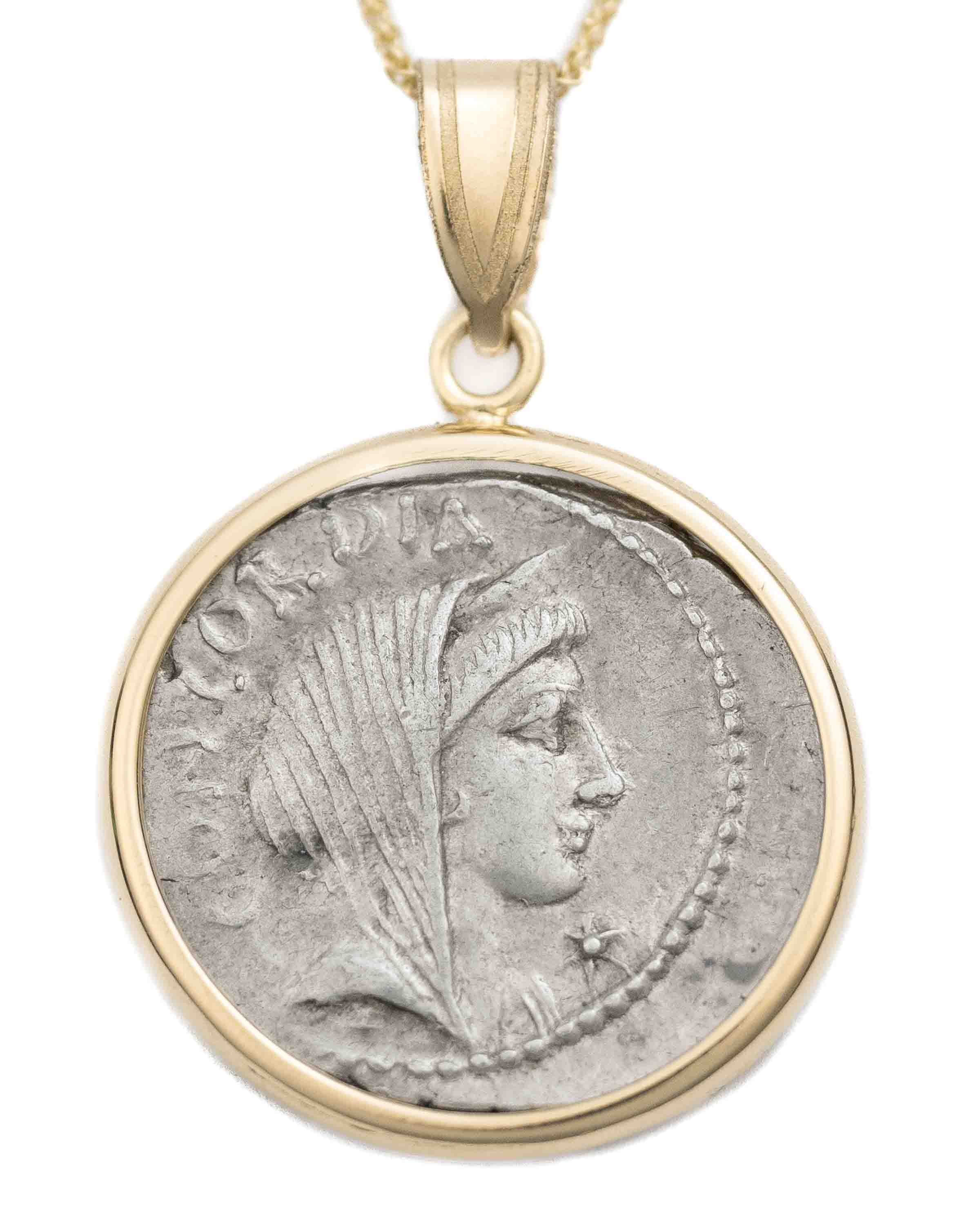 14k Gold Genuine Ancient Roman Coin Necklace (Concordia; 42 B.C.)