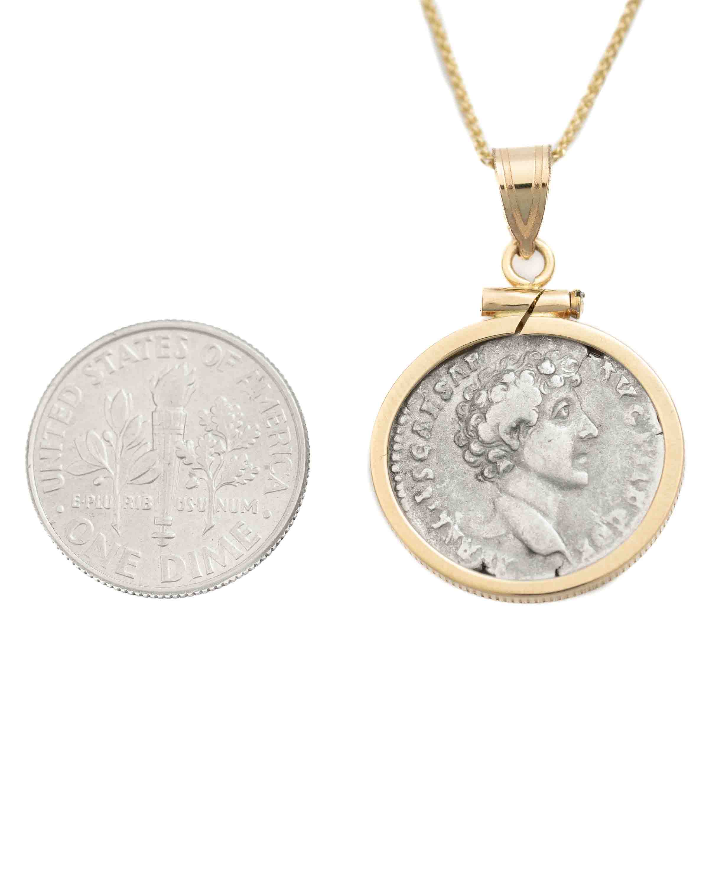 14k Gold Genuine Ancient Roman Coin Necklace (Aurelius/Pius; 138-161 A.D.)