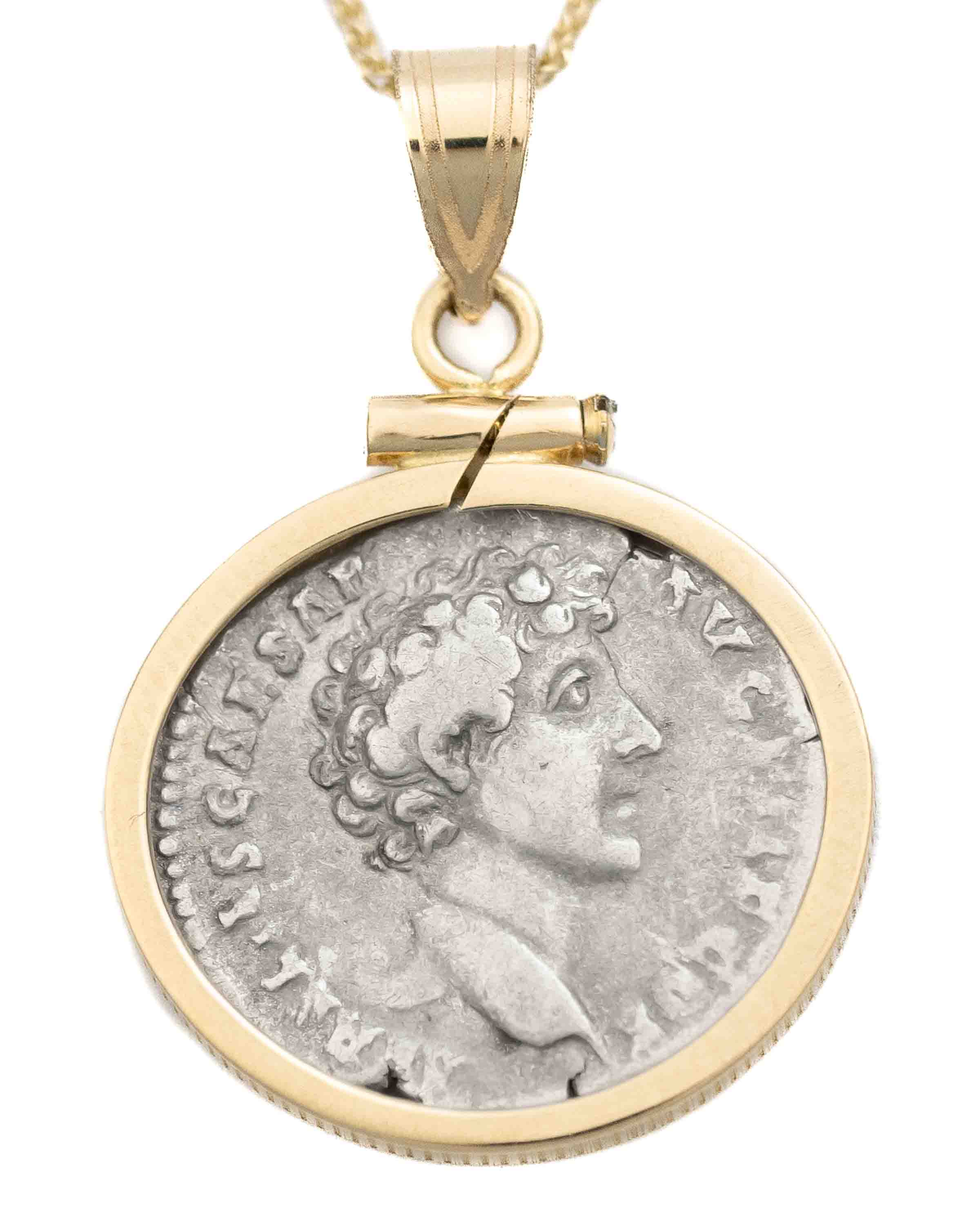 14k Gold Genuine Ancient Roman Coin Necklace (Aurelius/Pius; 138-161 A.D.)