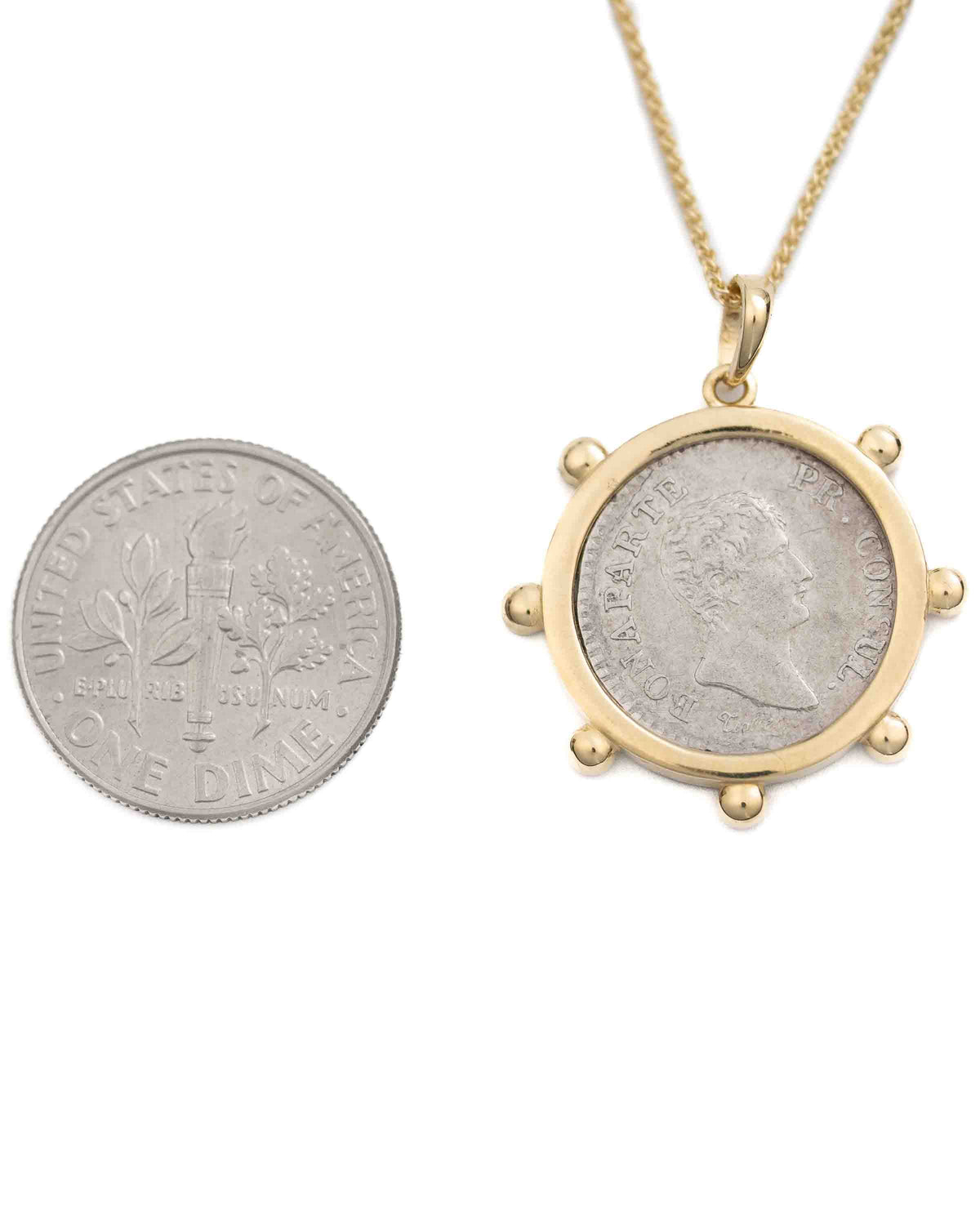 14k Gold Genuine Antique French Coin Necklace (Napoleon Bonaparte; 1803-1804 A.D.)