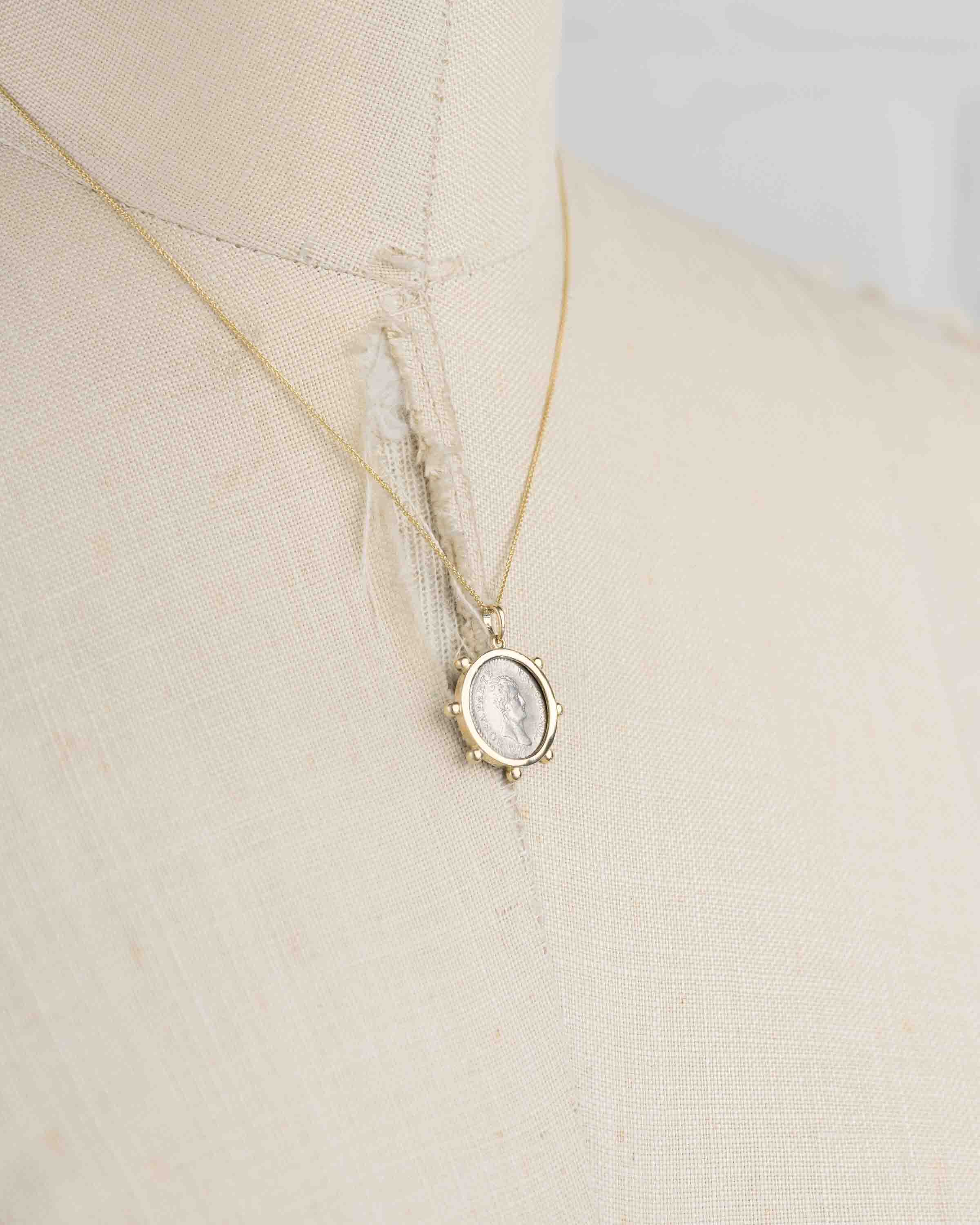 14k Gold Genuine Antique French Coin Necklace (Napoleon Bonaparte; 1803-1804 A.D.)