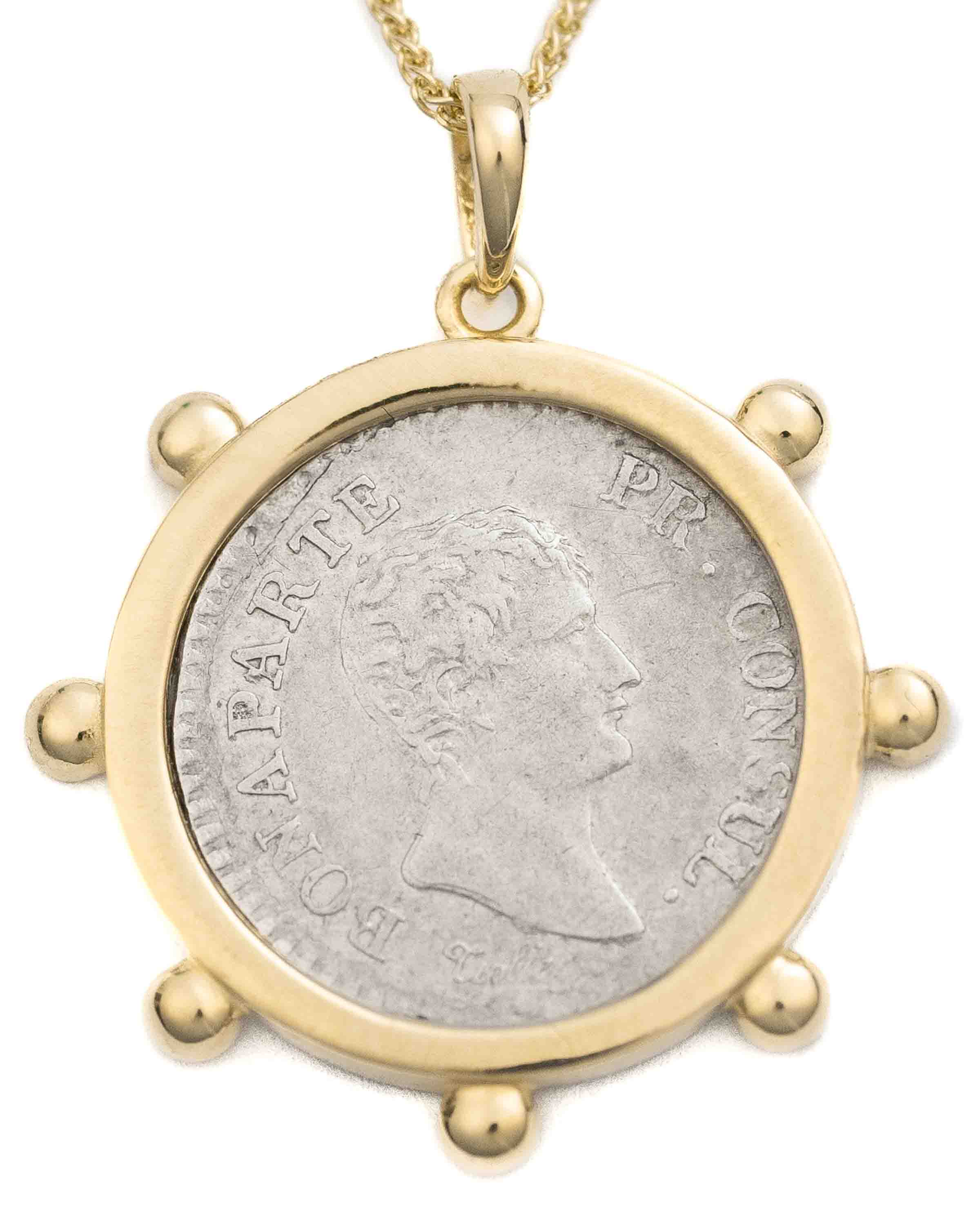 14k Gold Genuine Antique French Coin Necklace (Napoleon Bonaparte; 1803-1804 A.D.)