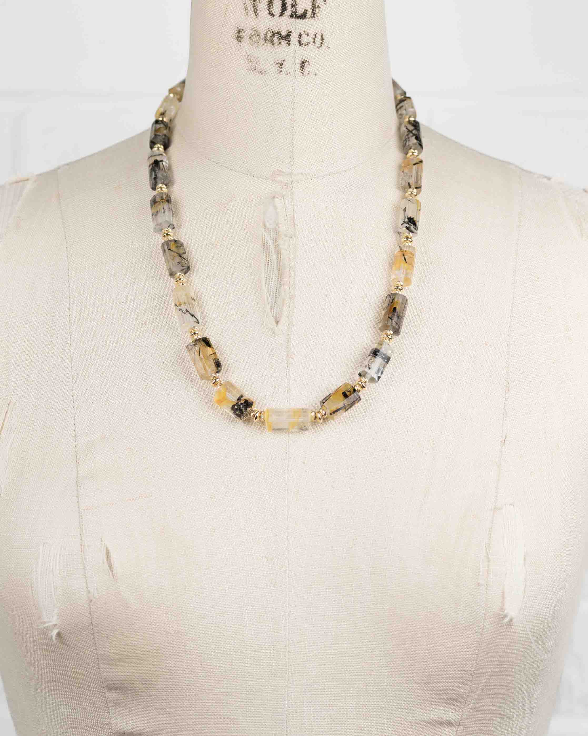 14k Natural Brazilian Golden Rutilated Quartz Statement Necklace