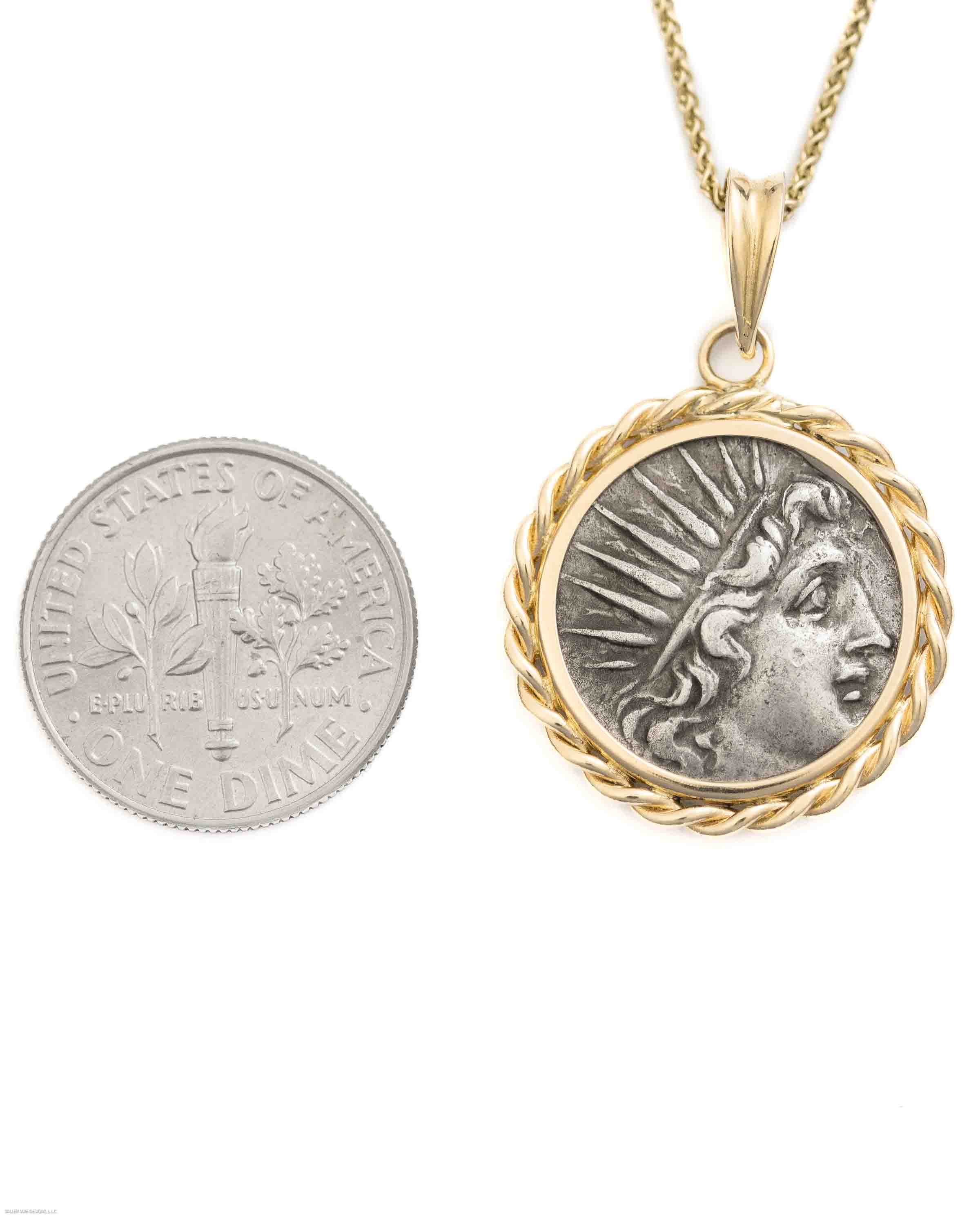 14k Gold Genuine Ancient Greek Coin Necklace (Helios; 170-150 B.C.
