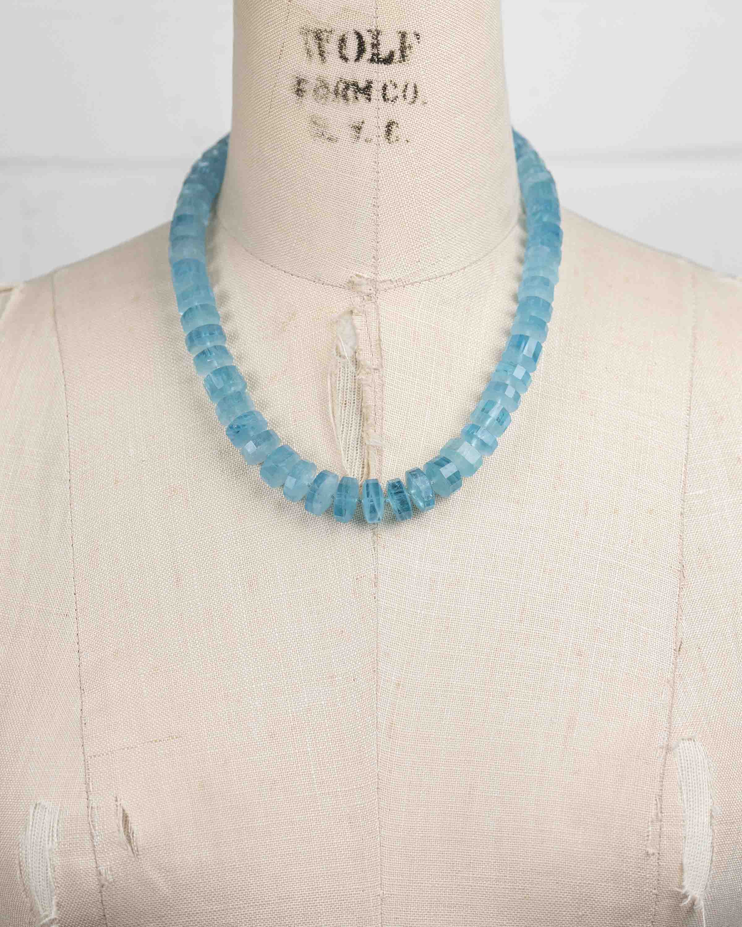 14k Gold Gem Quality Brazilian Aquamarine Hand-Knotted Statement Necklace