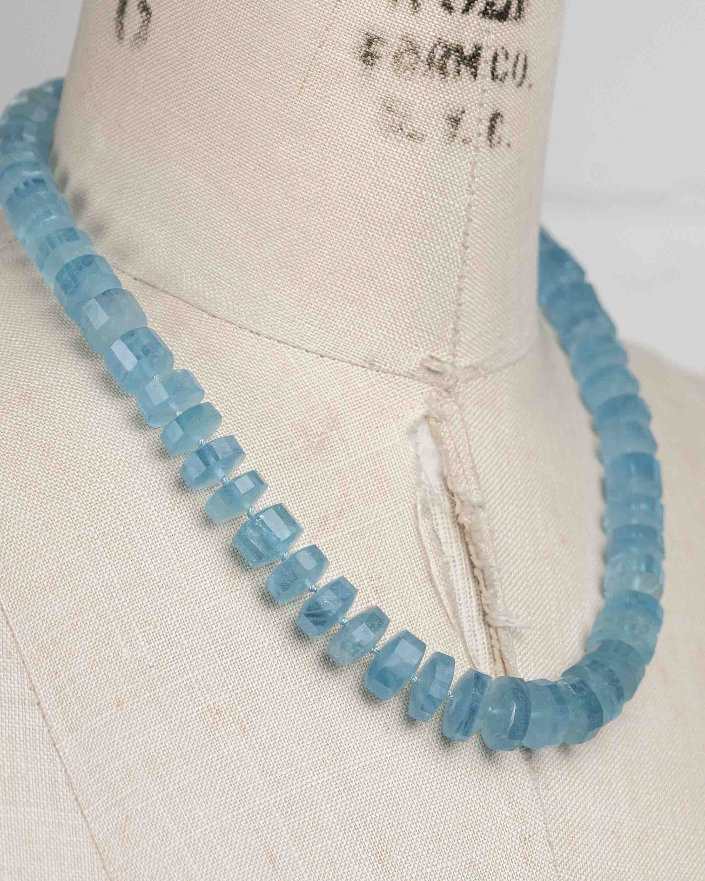 14k Gold Gem Quality Brazilian Aquamarine Hand-Knotted Statement Necklace