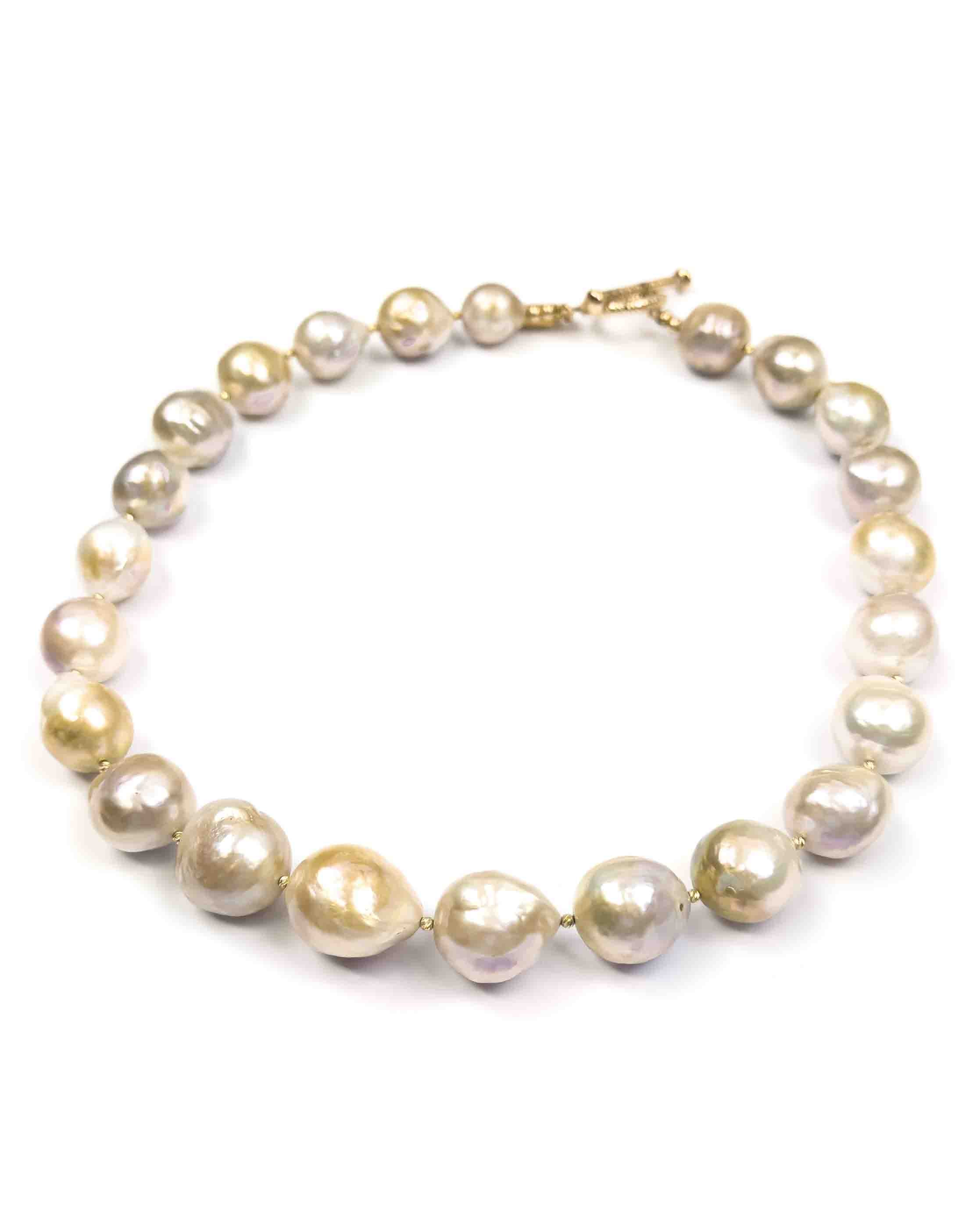 14k Gold Natural Baroque Pearl Statement Necklace