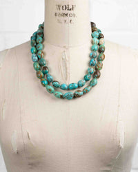 Natural Arizona Kingman Turquoise Knotted Double Strand Necklace