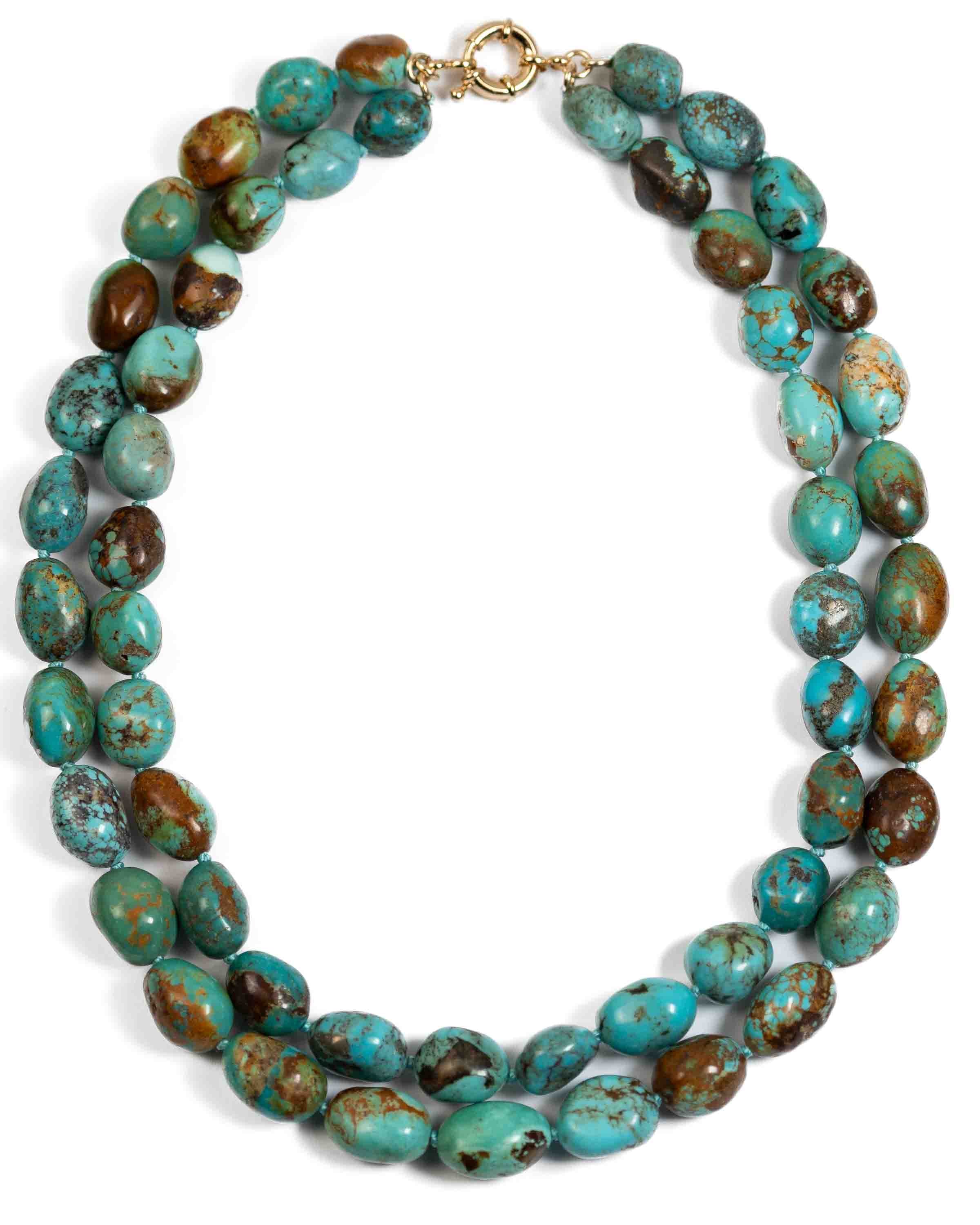 Natural Arizona Kingman Turquoise Knotted Double Strand Necklace