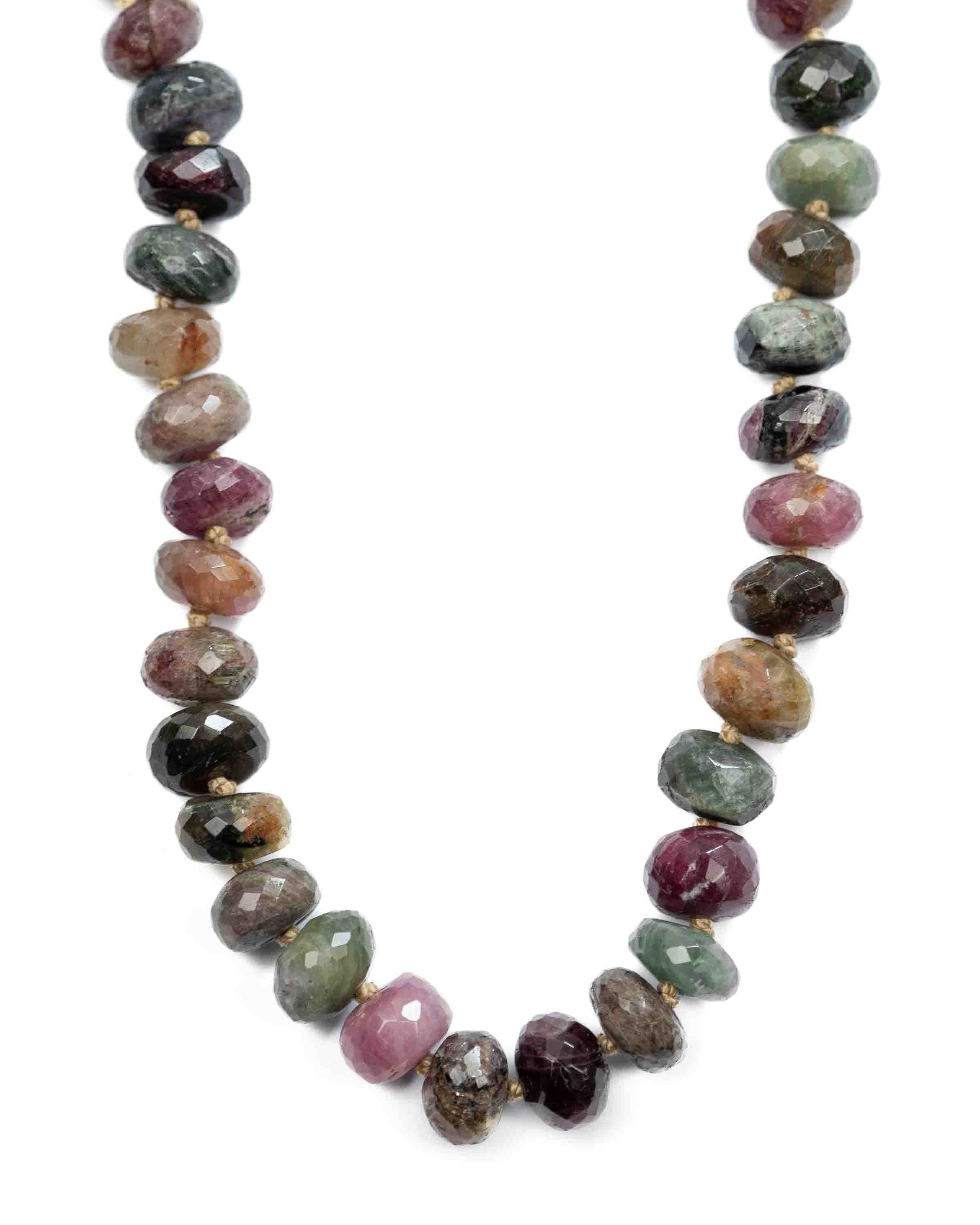 Large Faceted Watermelon Tourmaline Knotted Statement Necklace