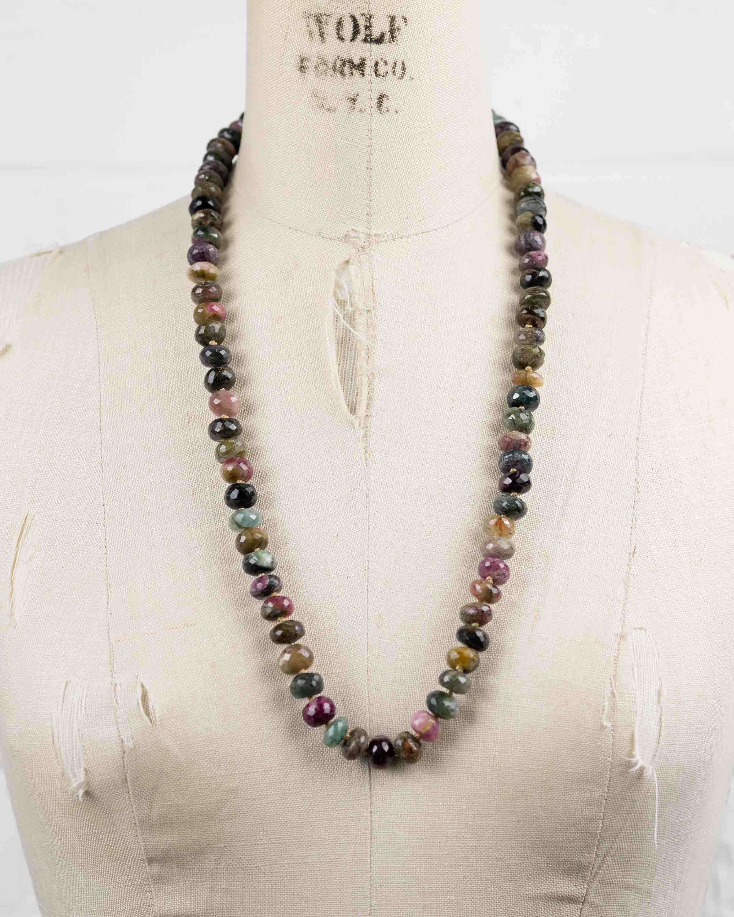 Large Faceted Watermelon Tourmaline Knotted Statement Necklace