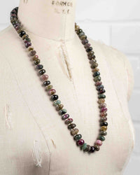 Large Faceted Watermelon Tourmaline Knotted Statement Necklace