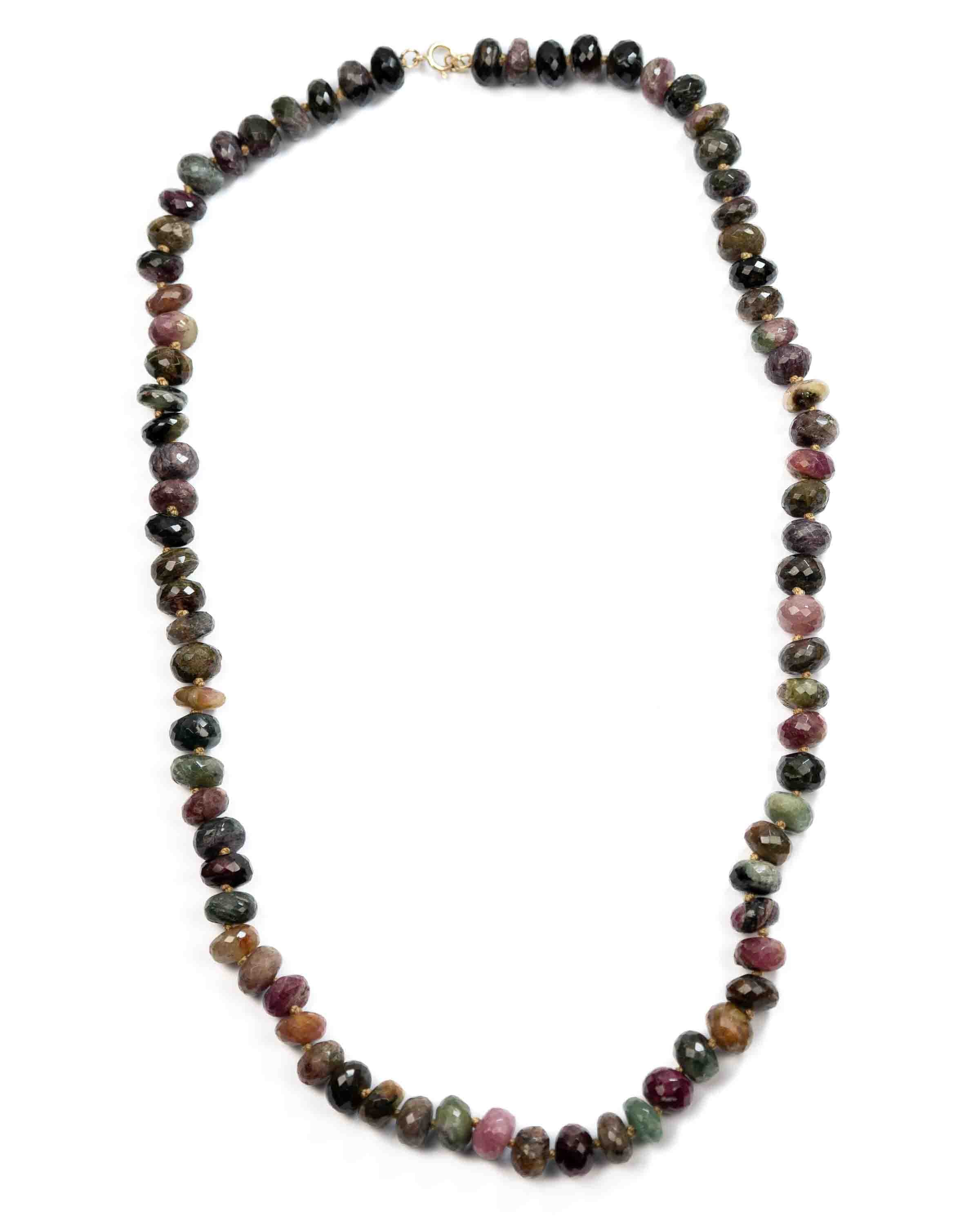Large Faceted Watermelon Tourmaline Knotted Statement Necklace