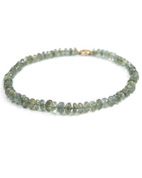 14k Gold AAA Quality Natural Moss Aquamarine Knotted Strand Necklace