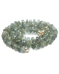 14k Gold AAA Quality Natural Moss Aquamarine Knotted Strand Necklace