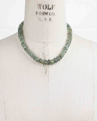 14k Gold AAA Quality Natural Moss Aquamarine Knotted Strand Necklace