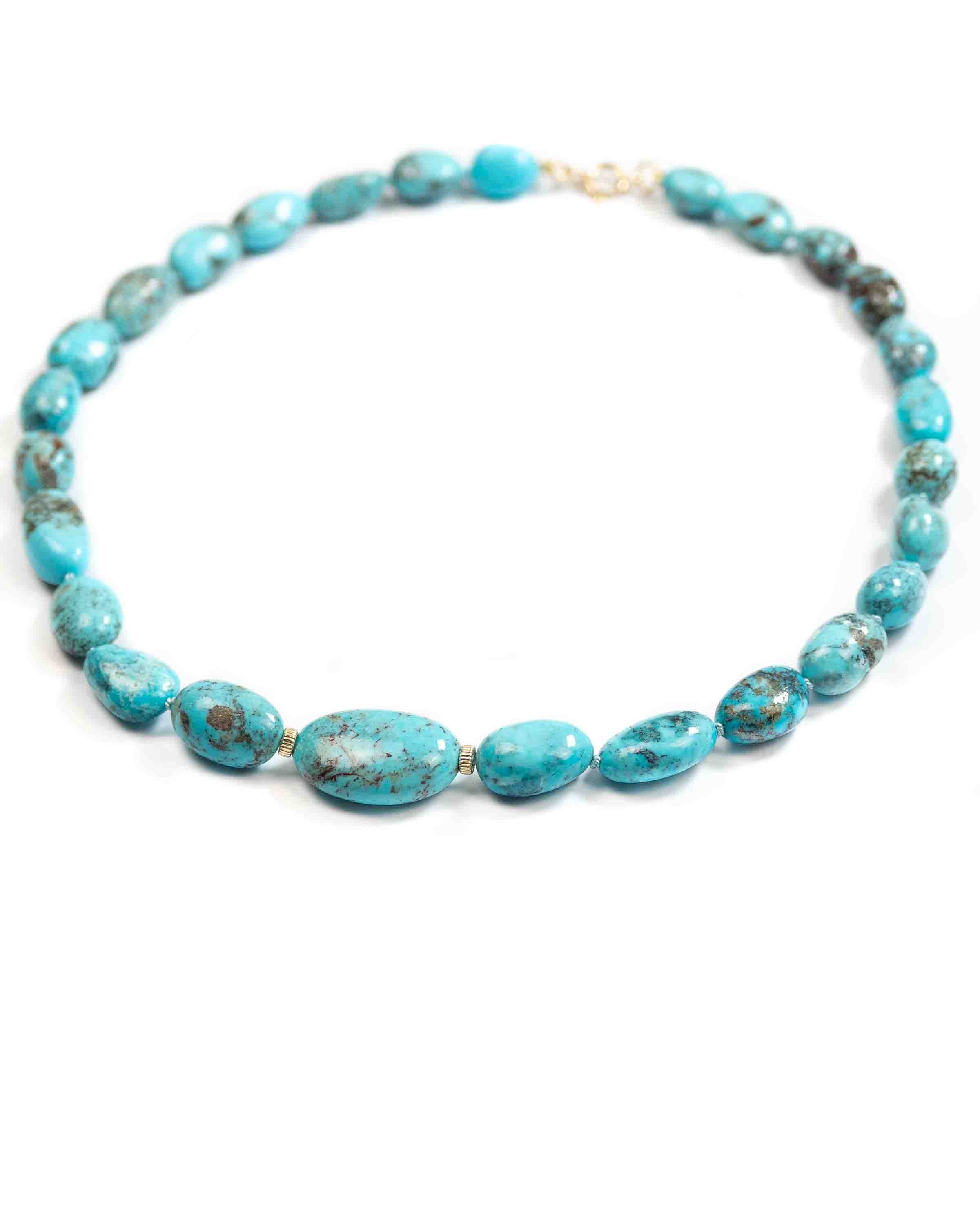 14k Gold Nacozari Turquoise Nugget Knotted Statement Necklace