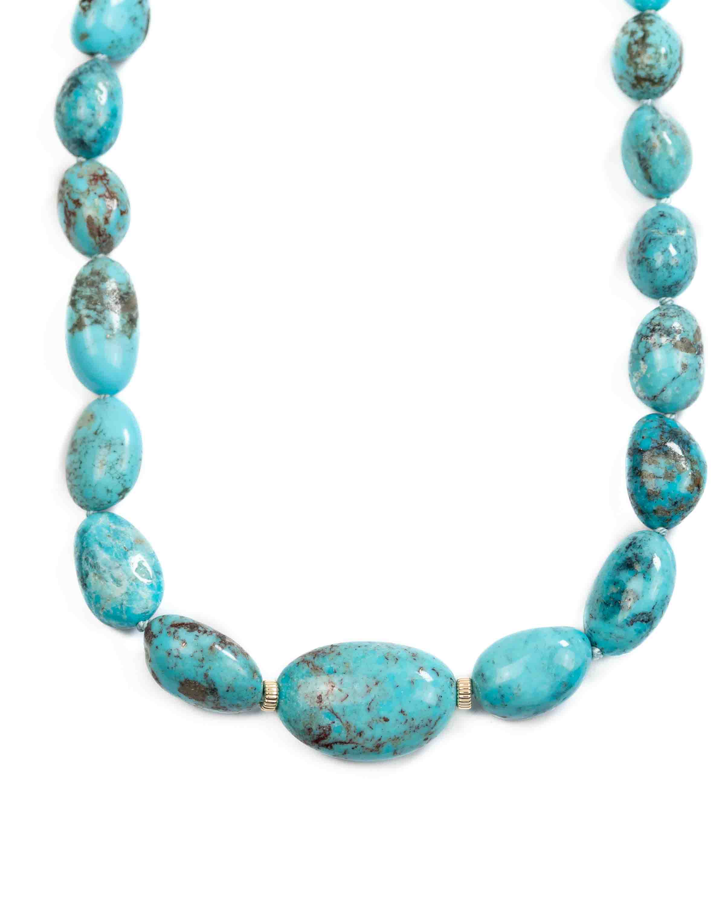 14k Gold Nacozari Turquoise Nugget Knotted Statement Necklace