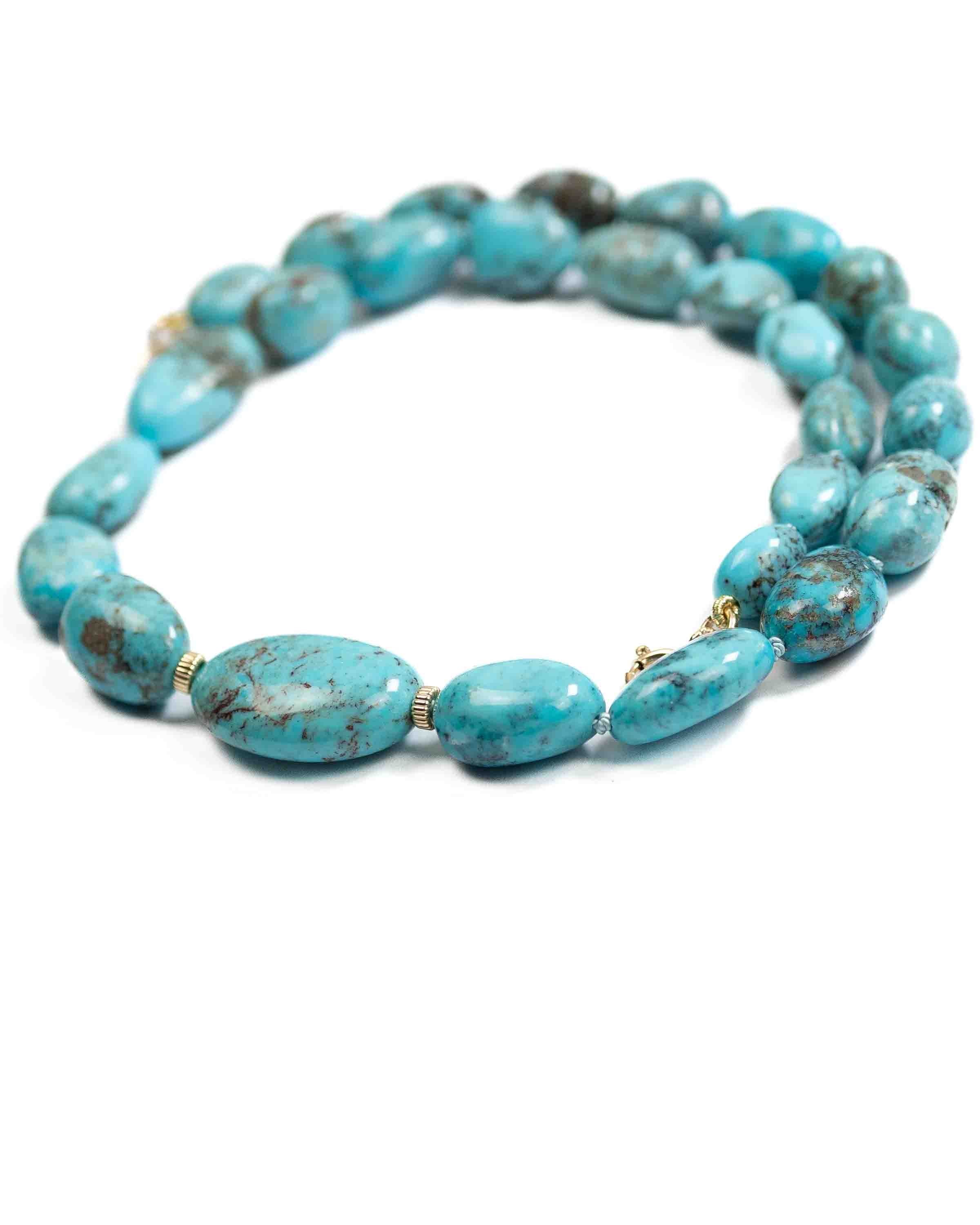 14k Gold Nacozari Turquoise Nugget Knotted Statement Necklace