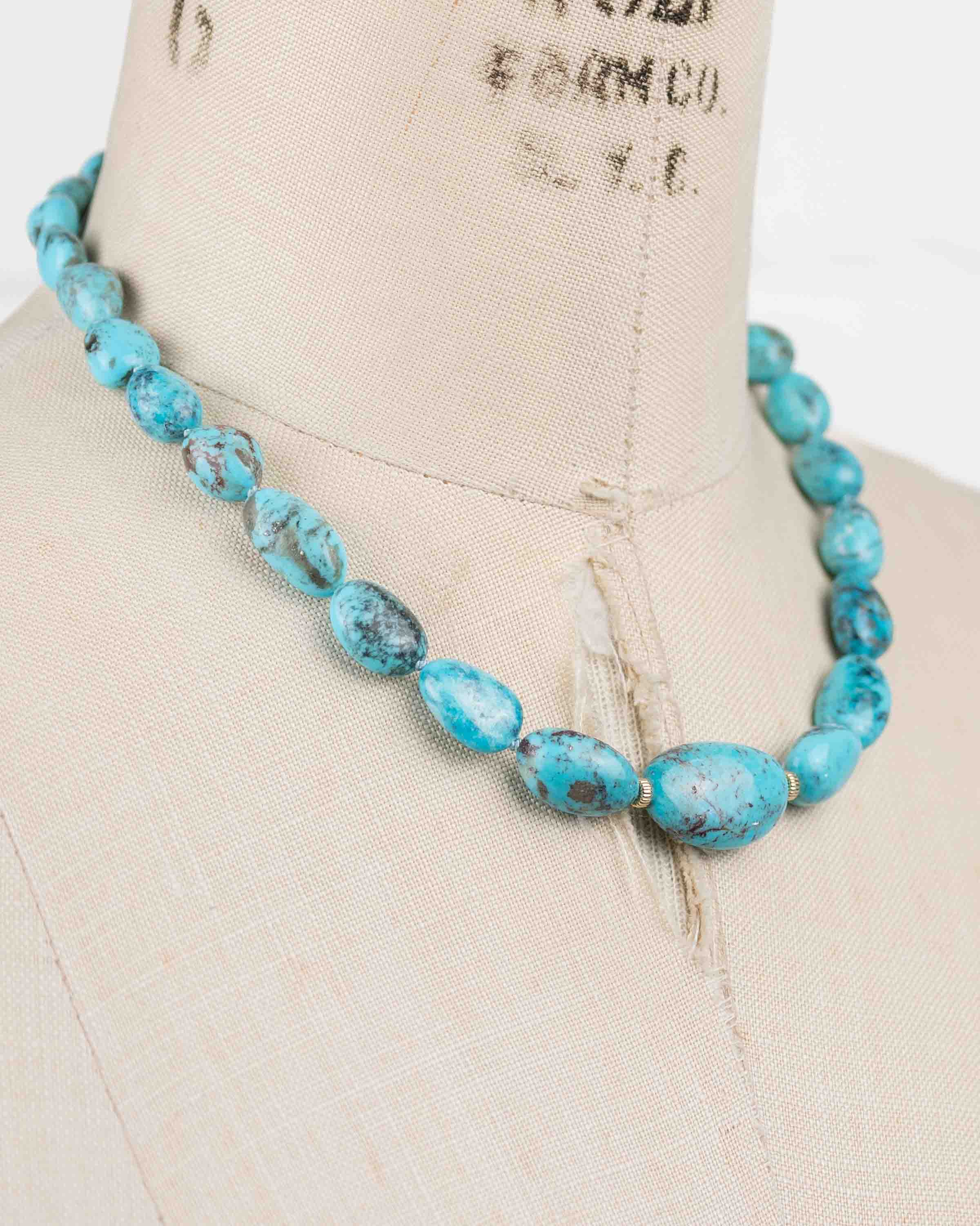 14k Gold Nacozari Turquoise Nugget Knotted Statement Necklace