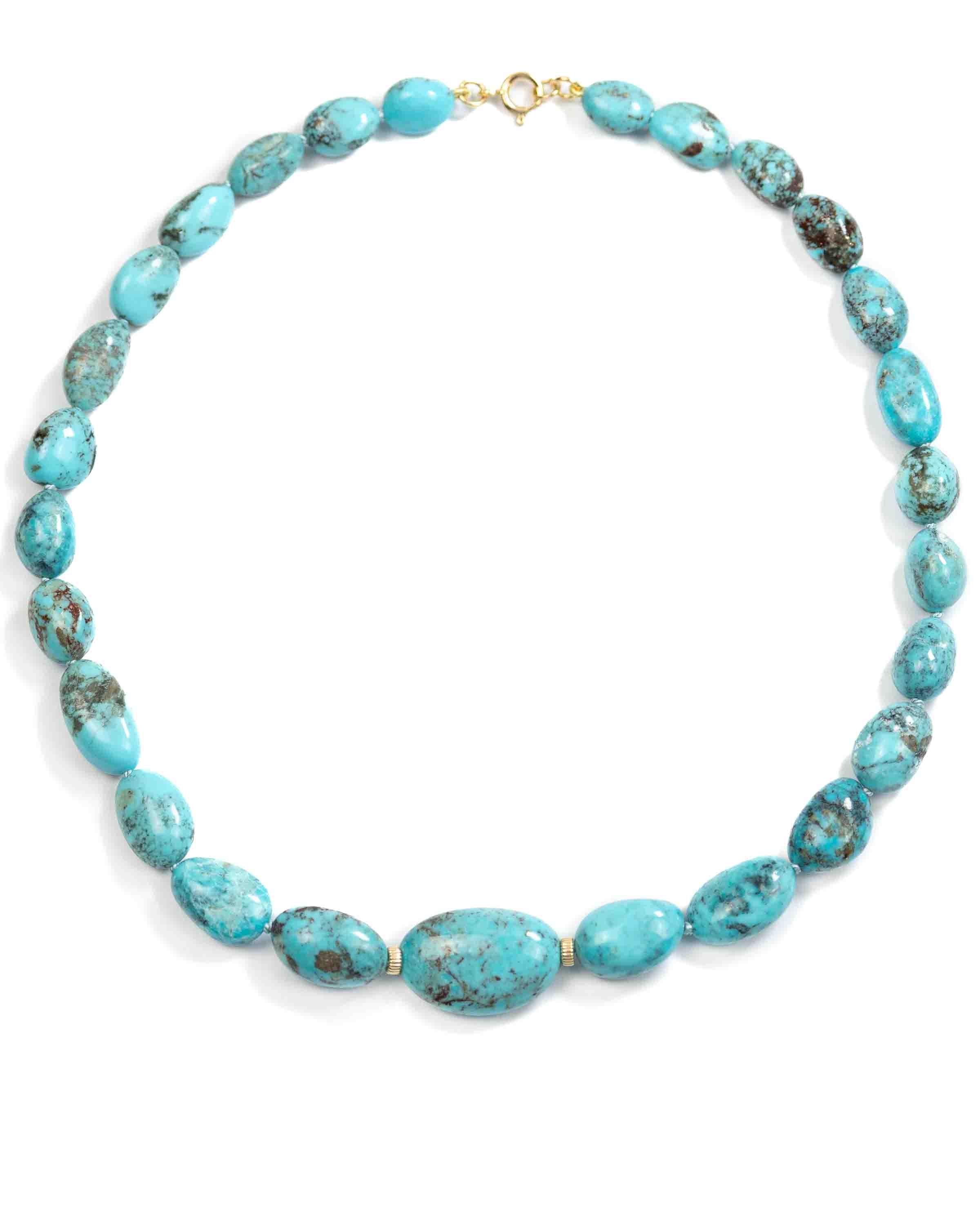 14k Gold Nacozari Turquoise Nugget Knotted Statement Necklace