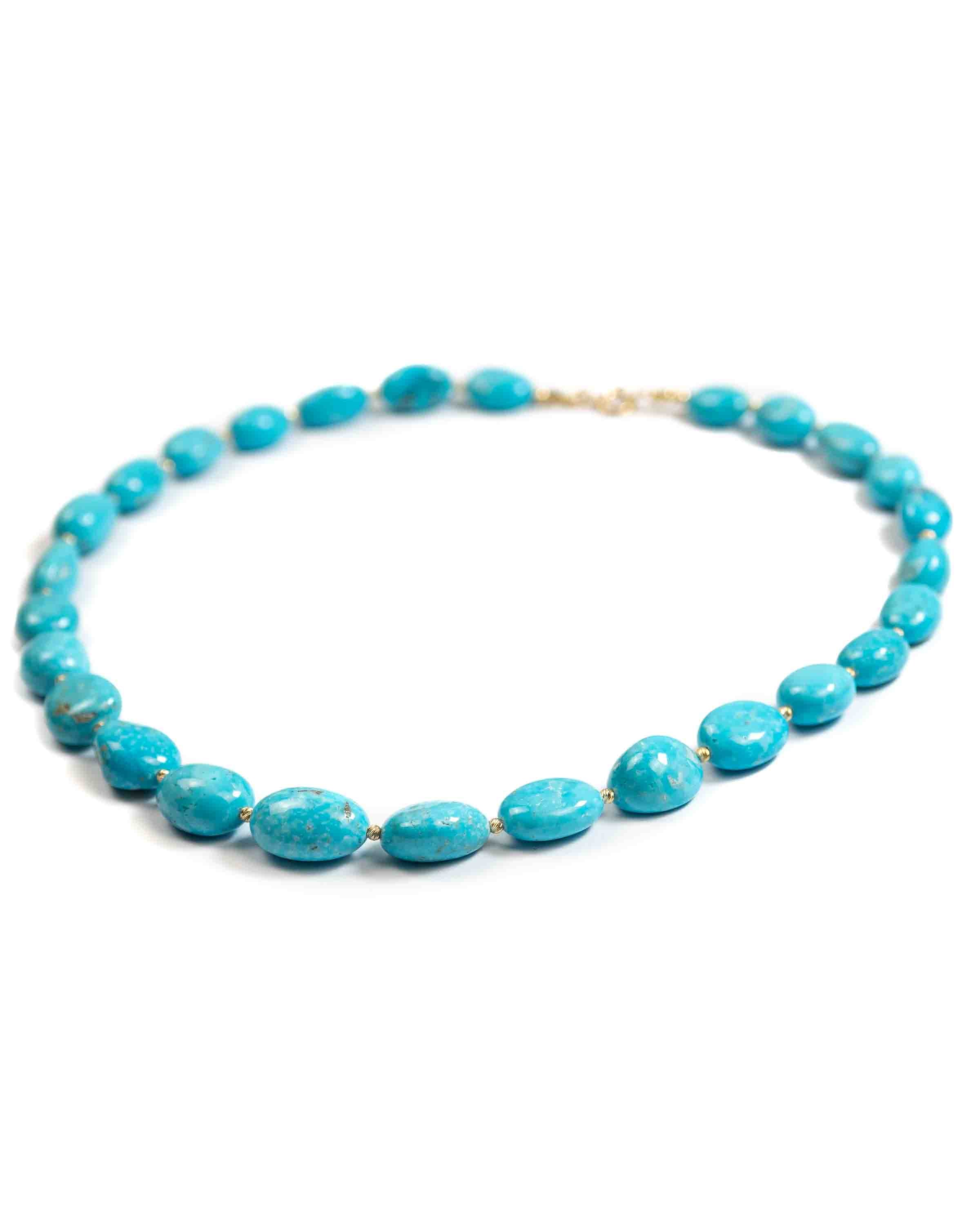 14k Gold Natural Nacozari Turquoise Nugget Statement Necklace