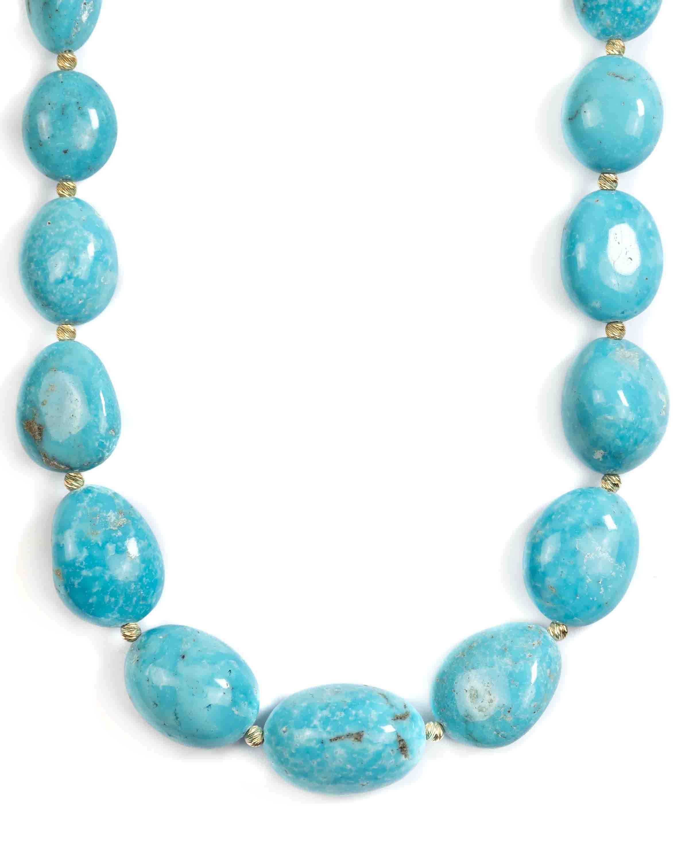 14k Gold Natural Nacozari Turquoise Nugget Statement Necklace