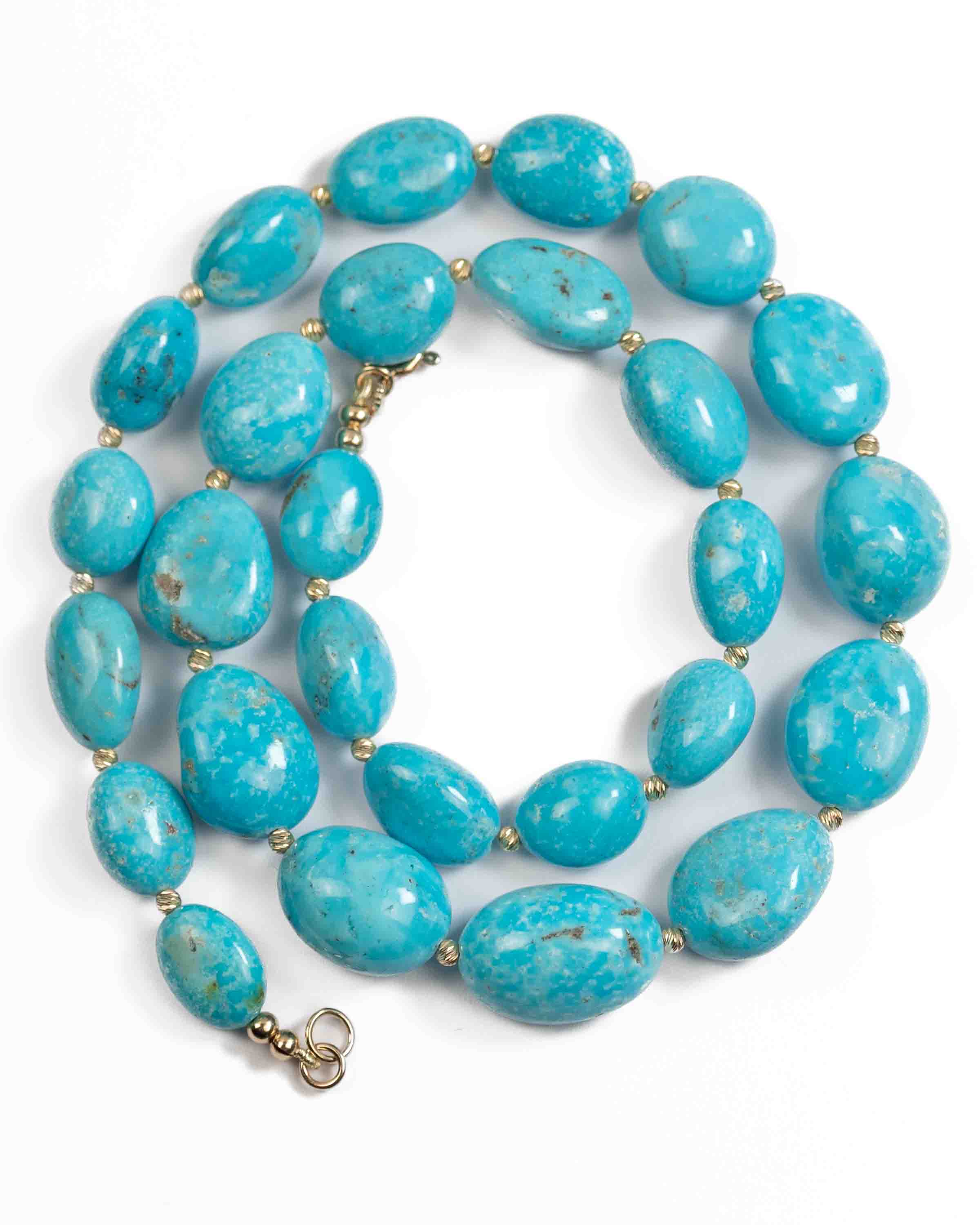 14k Gold Natural Nacozari Turquoise Nugget Statement Necklace