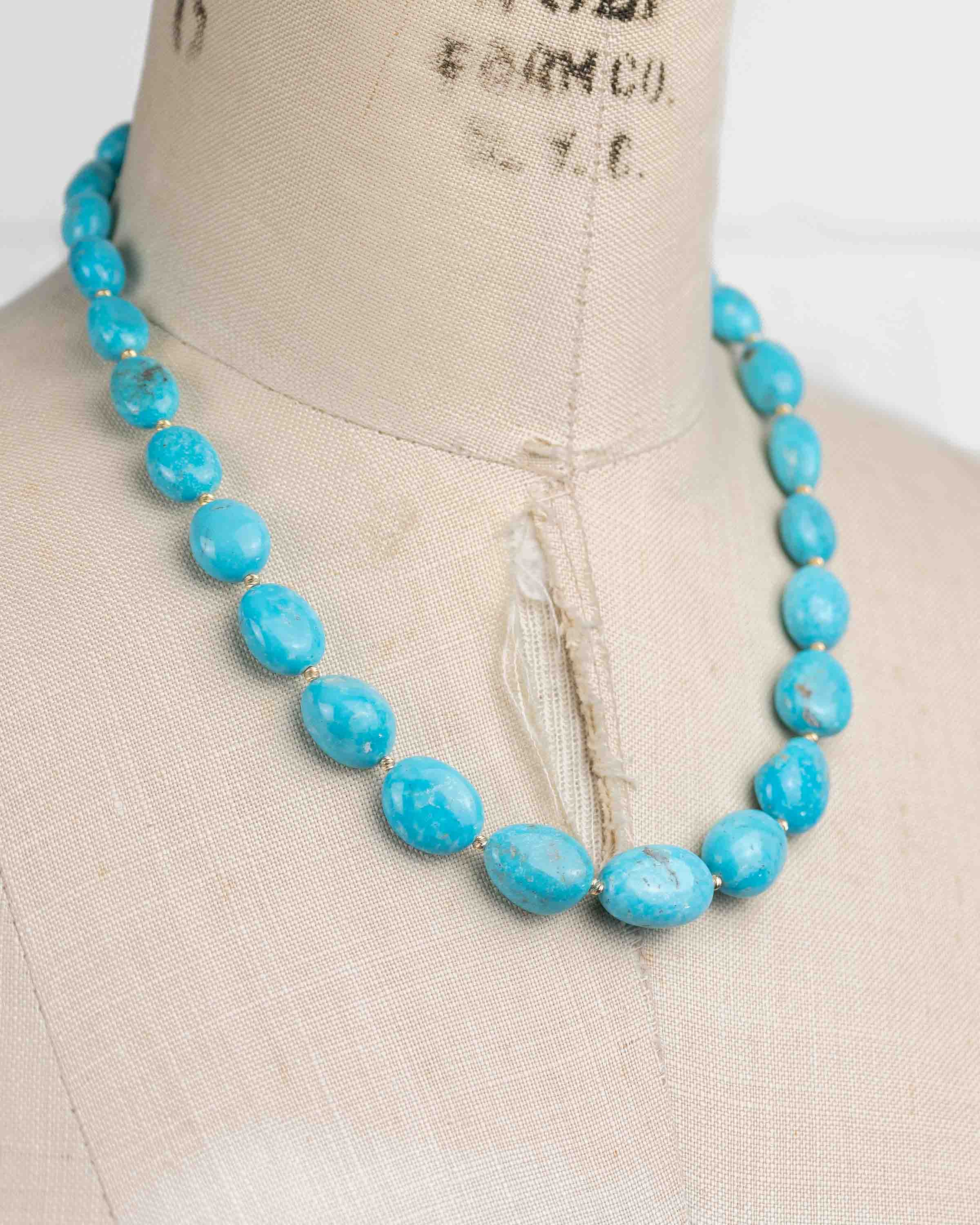 14k Gold Natural Nacozari Turquoise Nugget Statement Necklace