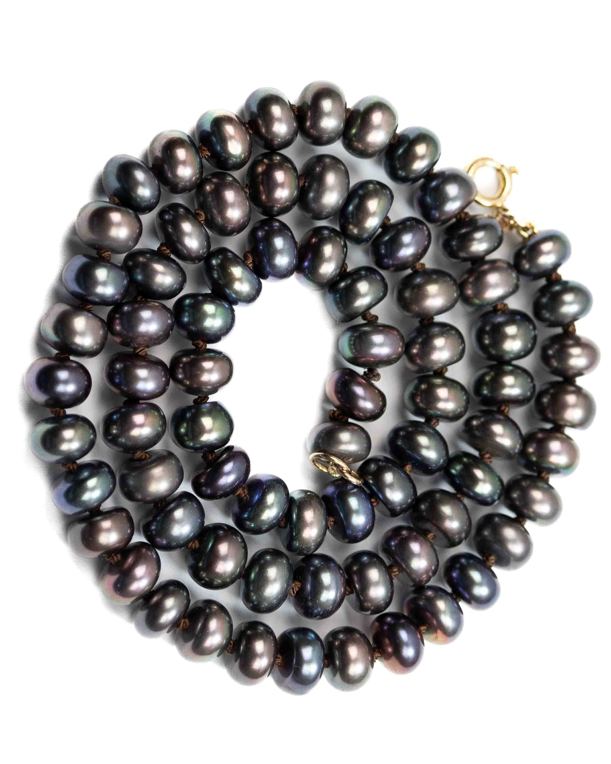 Natural Freshwater Peacock Pearl Knotted Strand Necklace