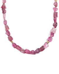 14k Gold Natural AAA Quality Pink Tourmaline Nugget Necklace