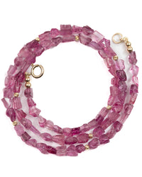 14k Gold Natural AAA Quality Pink Tourmaline Nugget Necklace