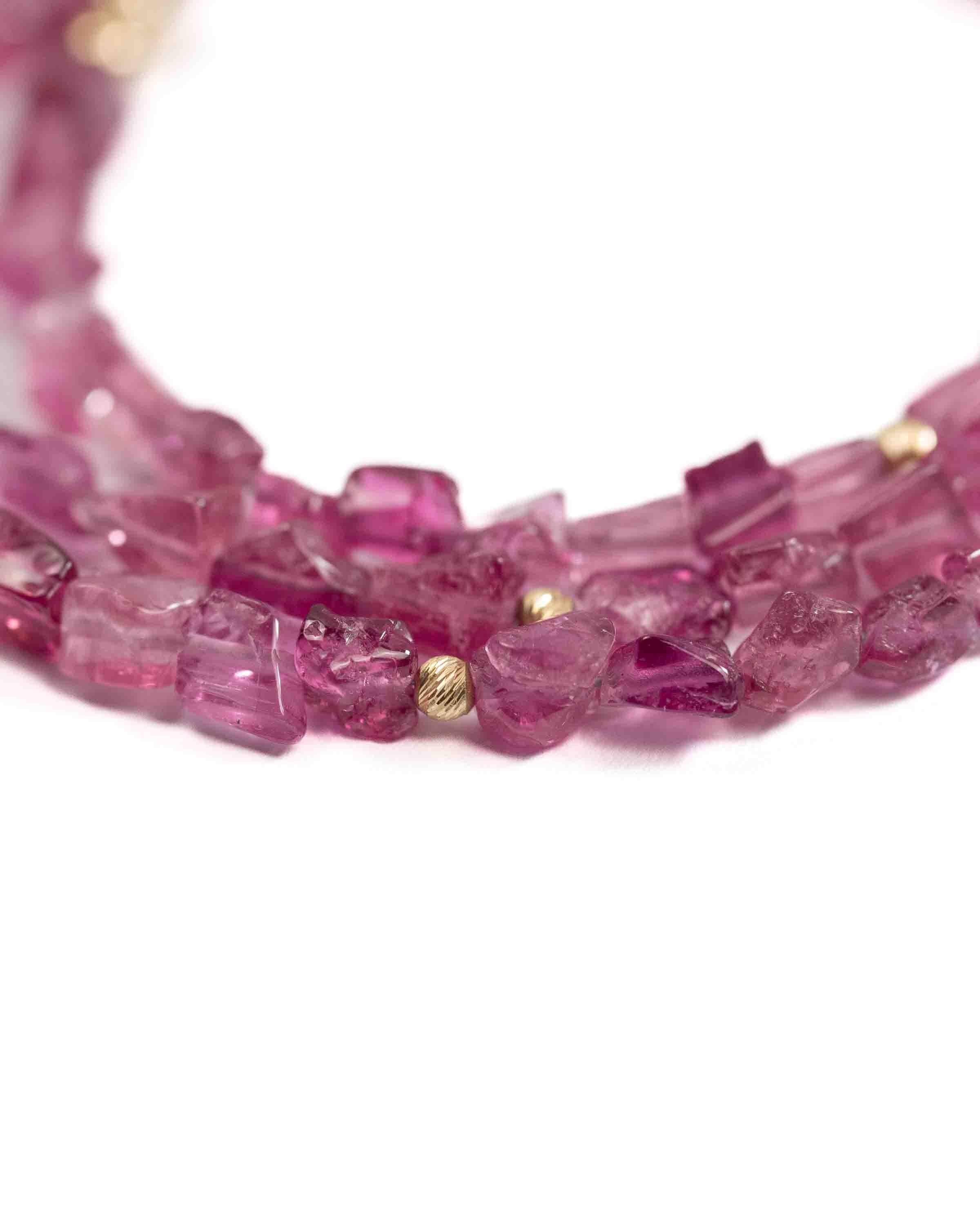 14k Gold Natural AAA Quality Pink Tourmaline Nugget Necklace