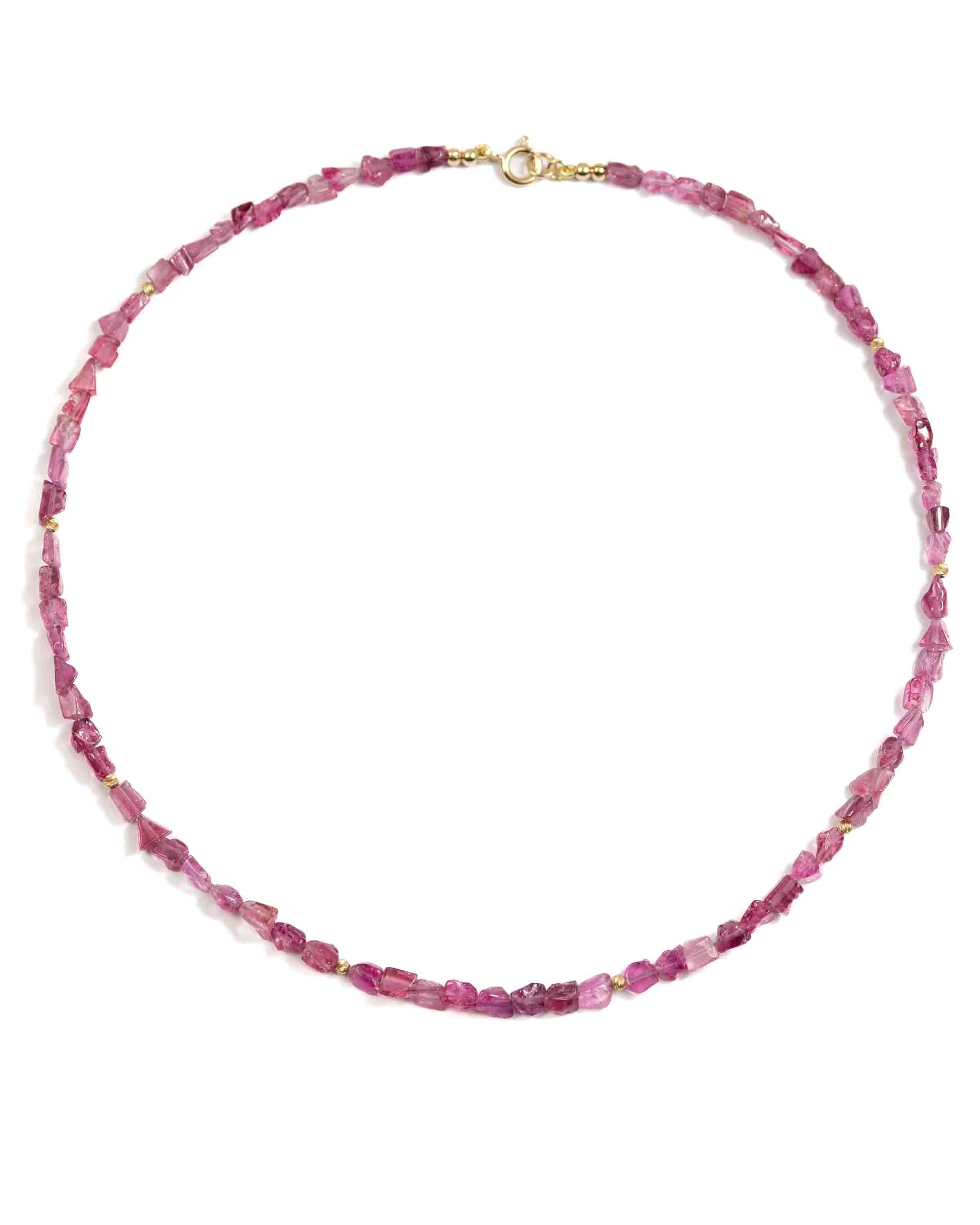 14k Gold Natural AAA Quality Pink Tourmaline Nugget Necklace