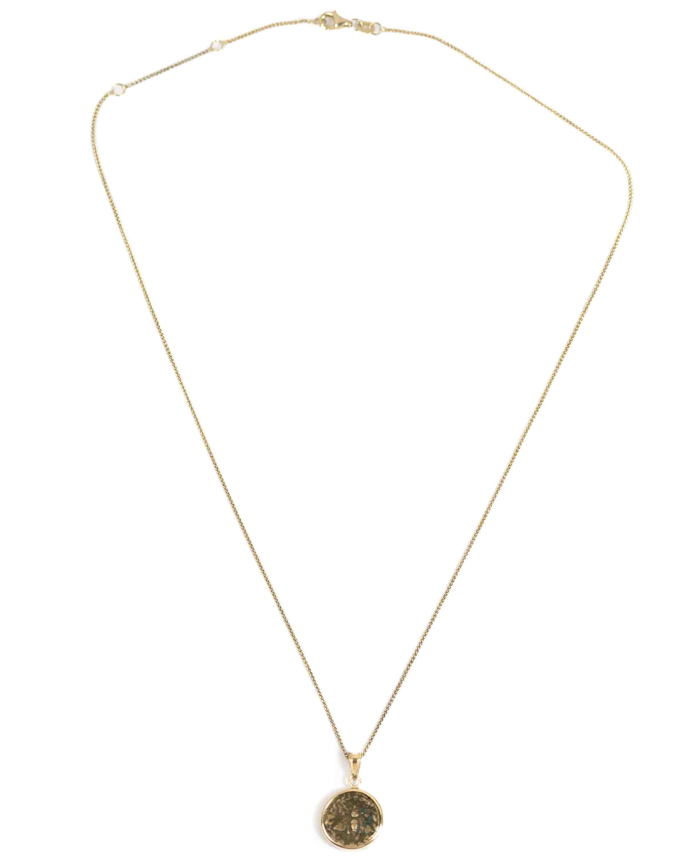 14k Gold Genuine Ancient Greek Coin Necklace (Artemis Bee; 200 B.C.)