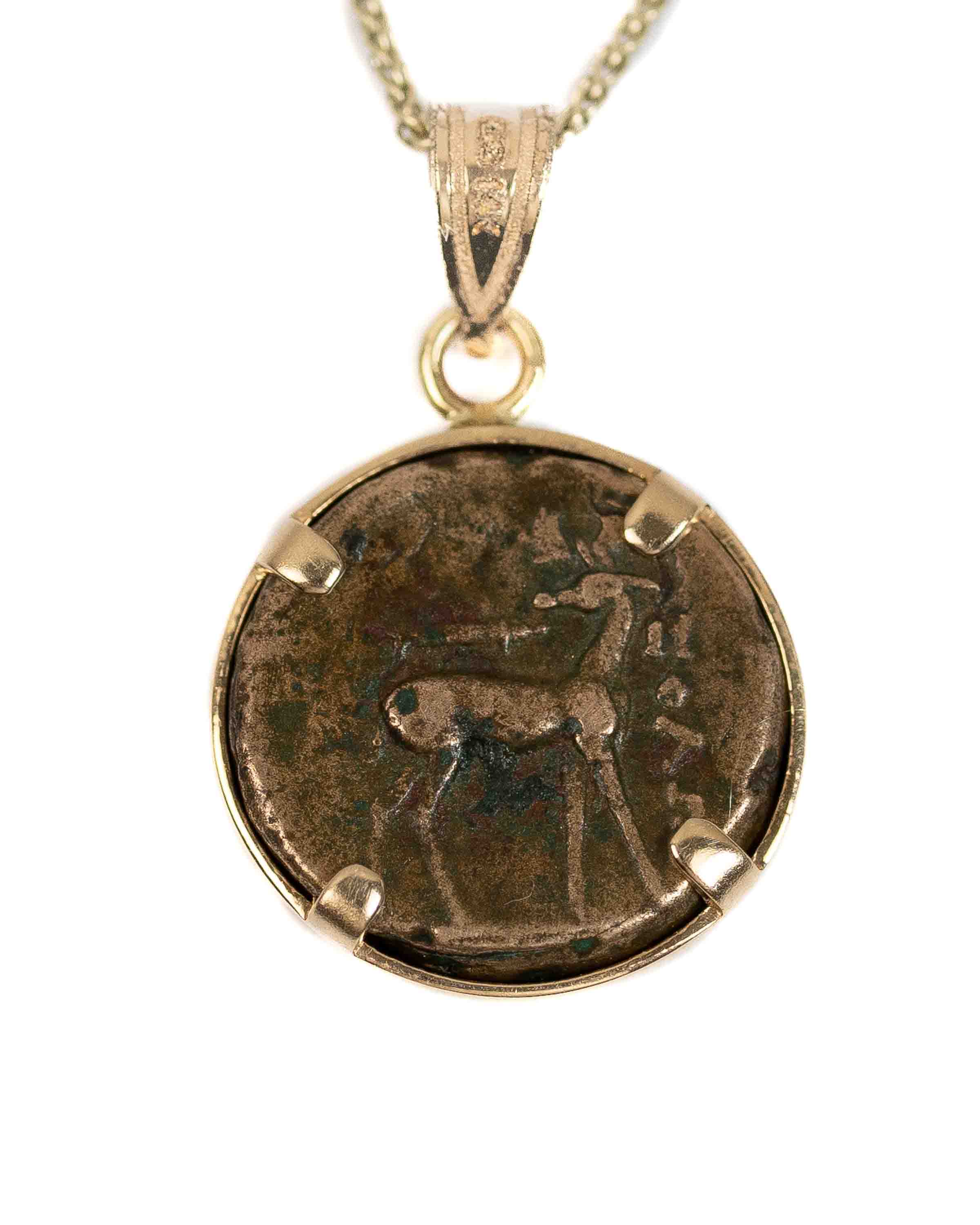 14k Gold Genuine Ancient Greek Coin Necklace (Artemis Bee; 200 B.C.)