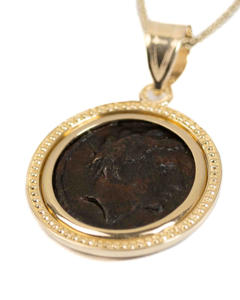14k Gold Genuine Ancient Greek Coin Necklace (Achilles; 302-286 B.C.)