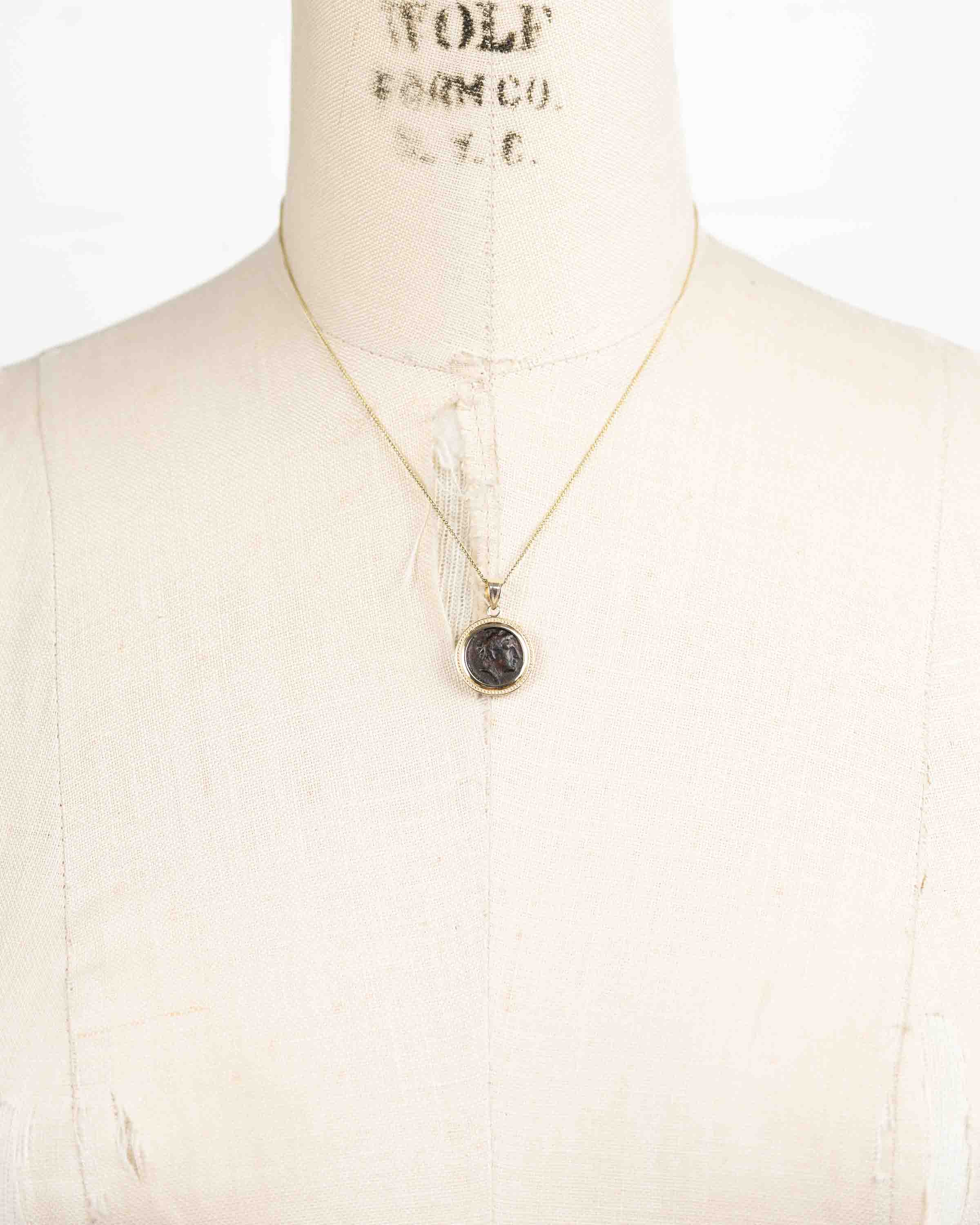 14k Gold Genuine Ancient Greek Coin Necklace (Achilles; 302-286 B.C.)