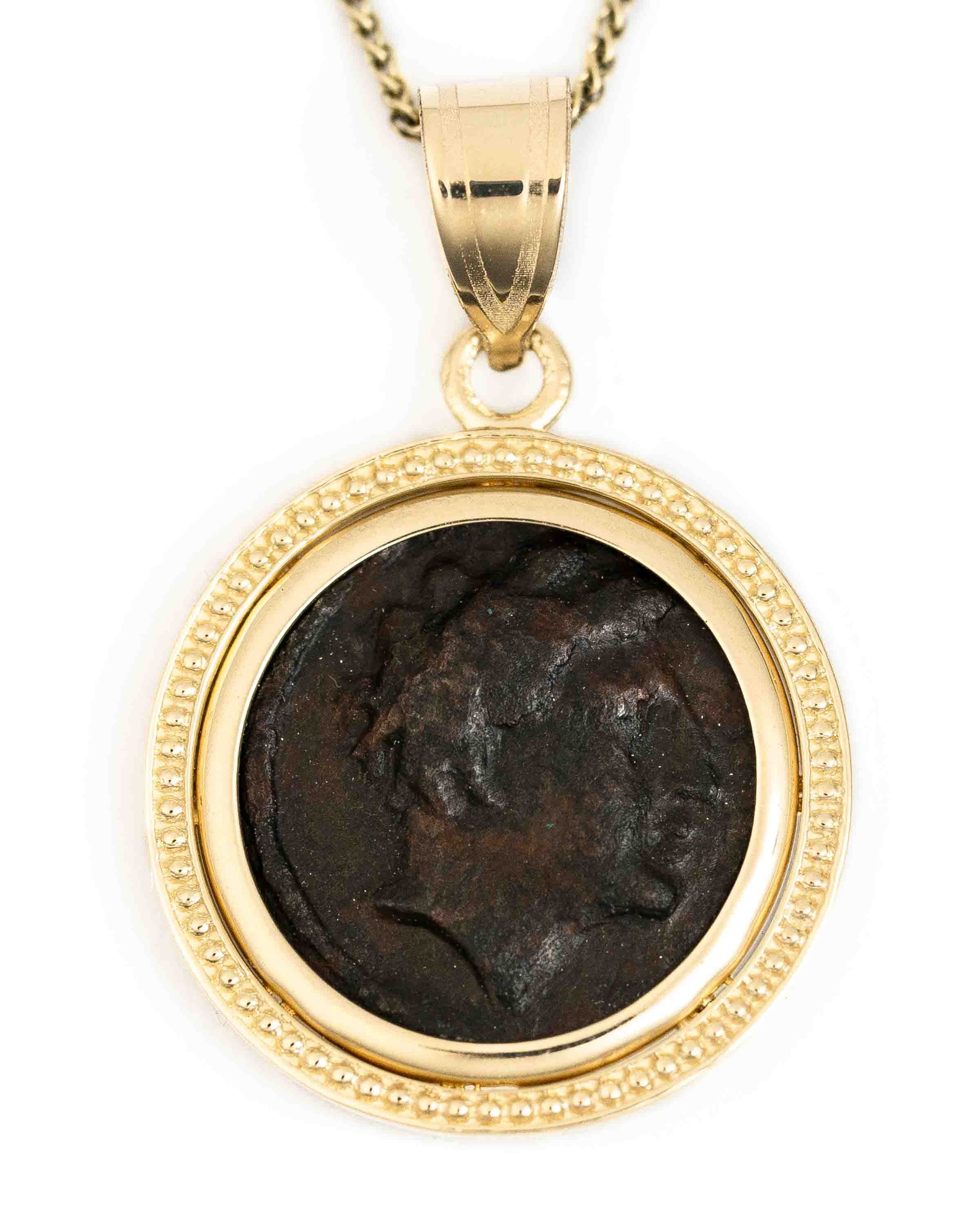 14k Gold Genuine Ancient Greek Coin Necklace (Achilles; 302-286 B.C.)