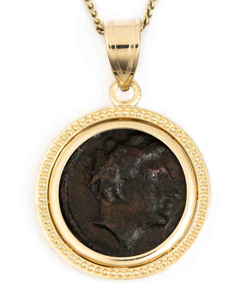 14k Gold Genuine Ancient Greek Coin Necklace (Achilles; 302-286 B.C.)