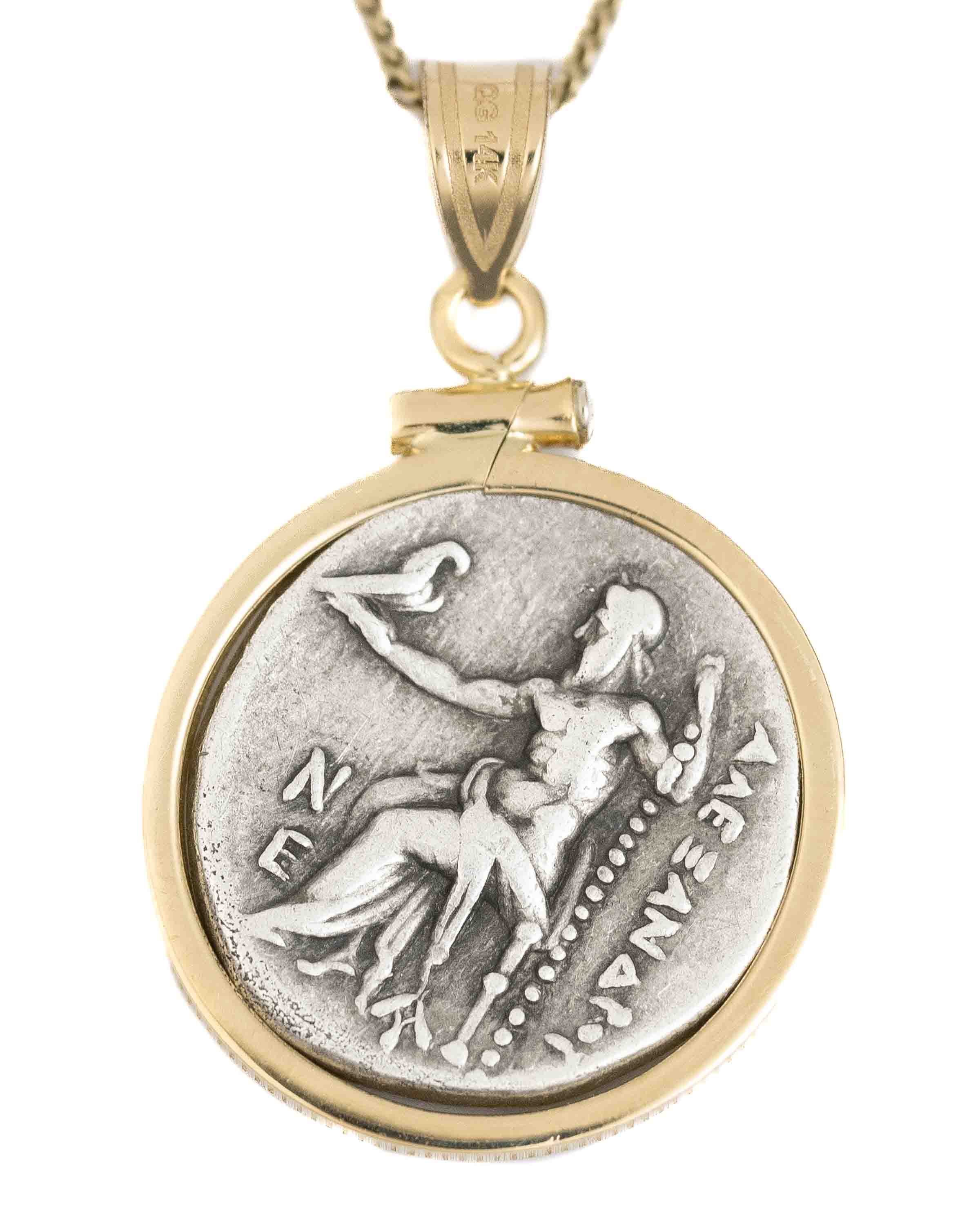 14k Gold Genuine Ancient Greek Coin Necklace (Alexander the Great; 336-323 B.C.)