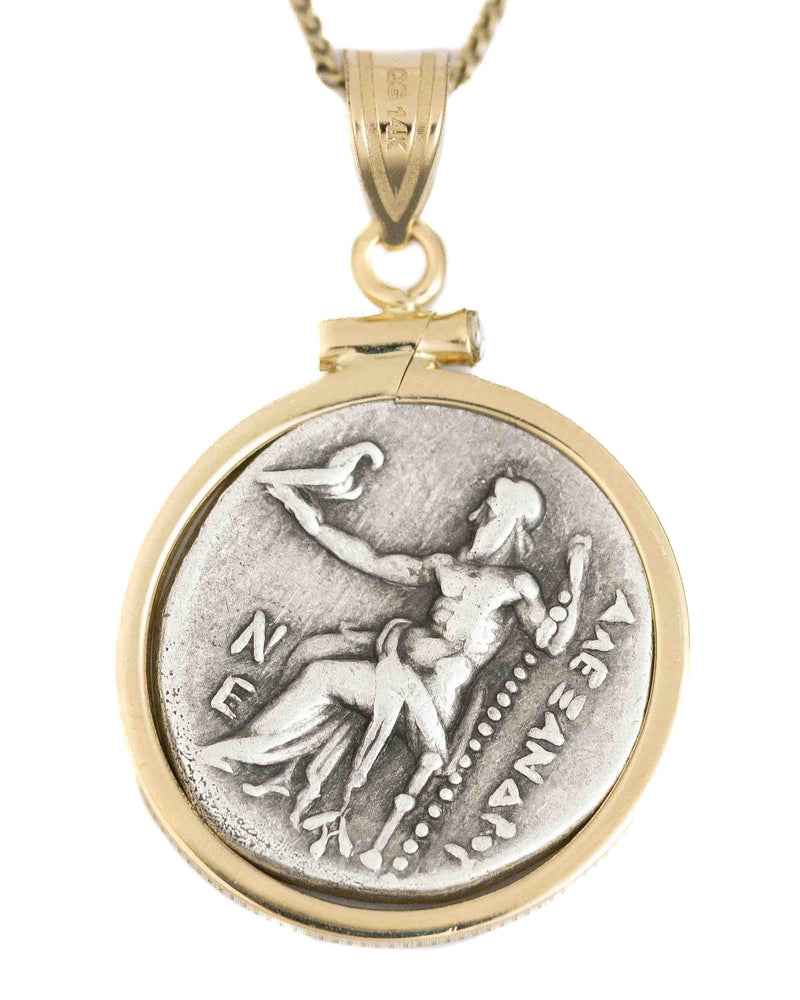 14k Gold Genuine Ancient Greek Coin Necklace (Alexander the Great; 336-323 B.C.)
