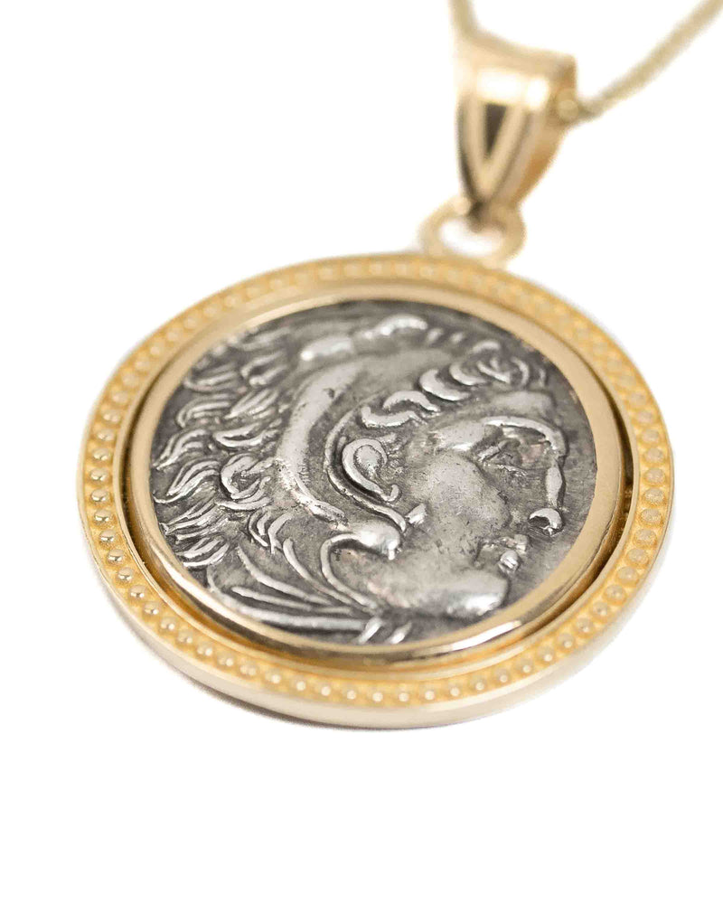 14k Gold Genuine Ancient Greek Coin Necklace (Alexander the Great; 336-323 B.C.)