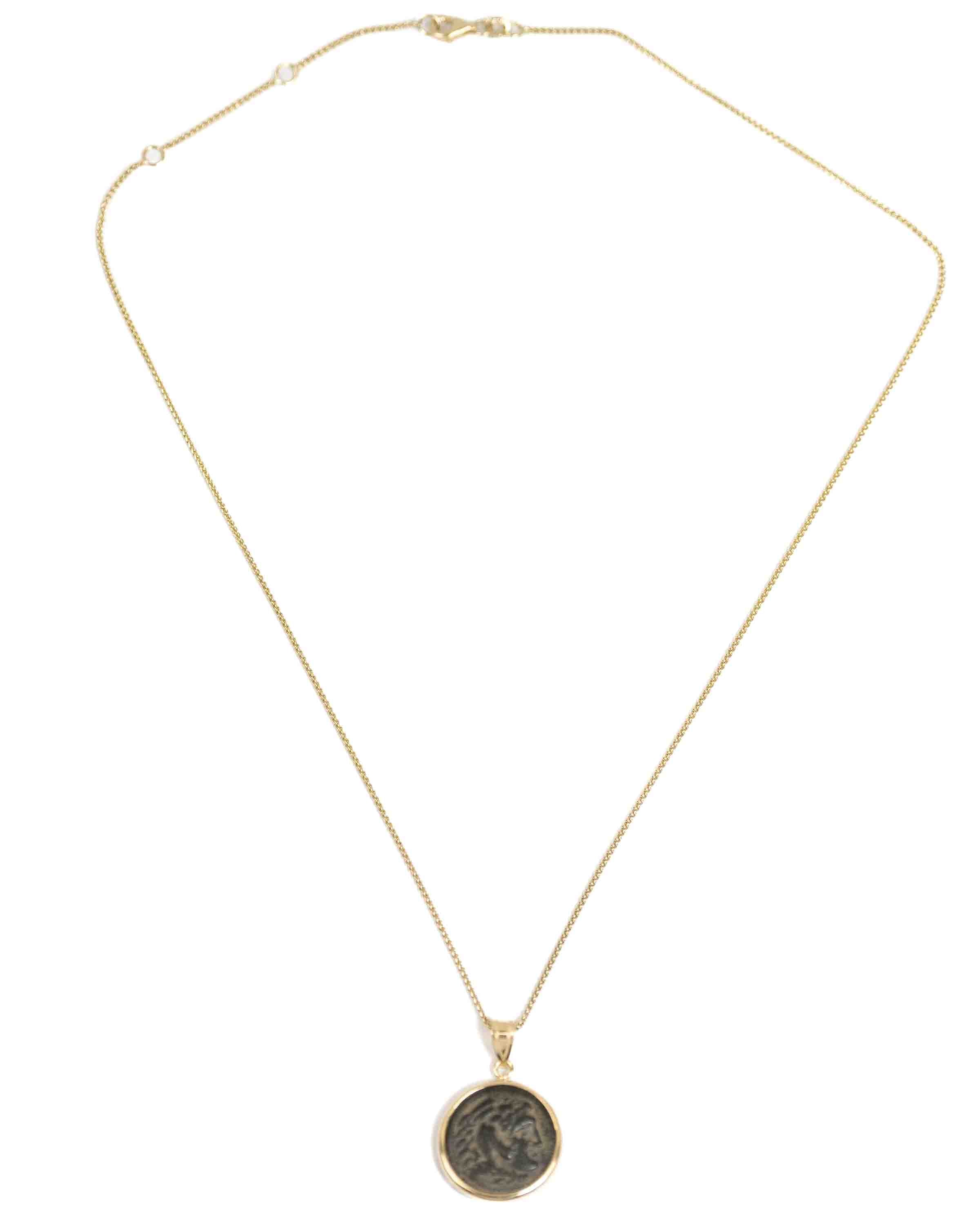 14k Gold Genuine Ancient Greek Coin Necklace (Alexander the Great; 336-323 B.C.)