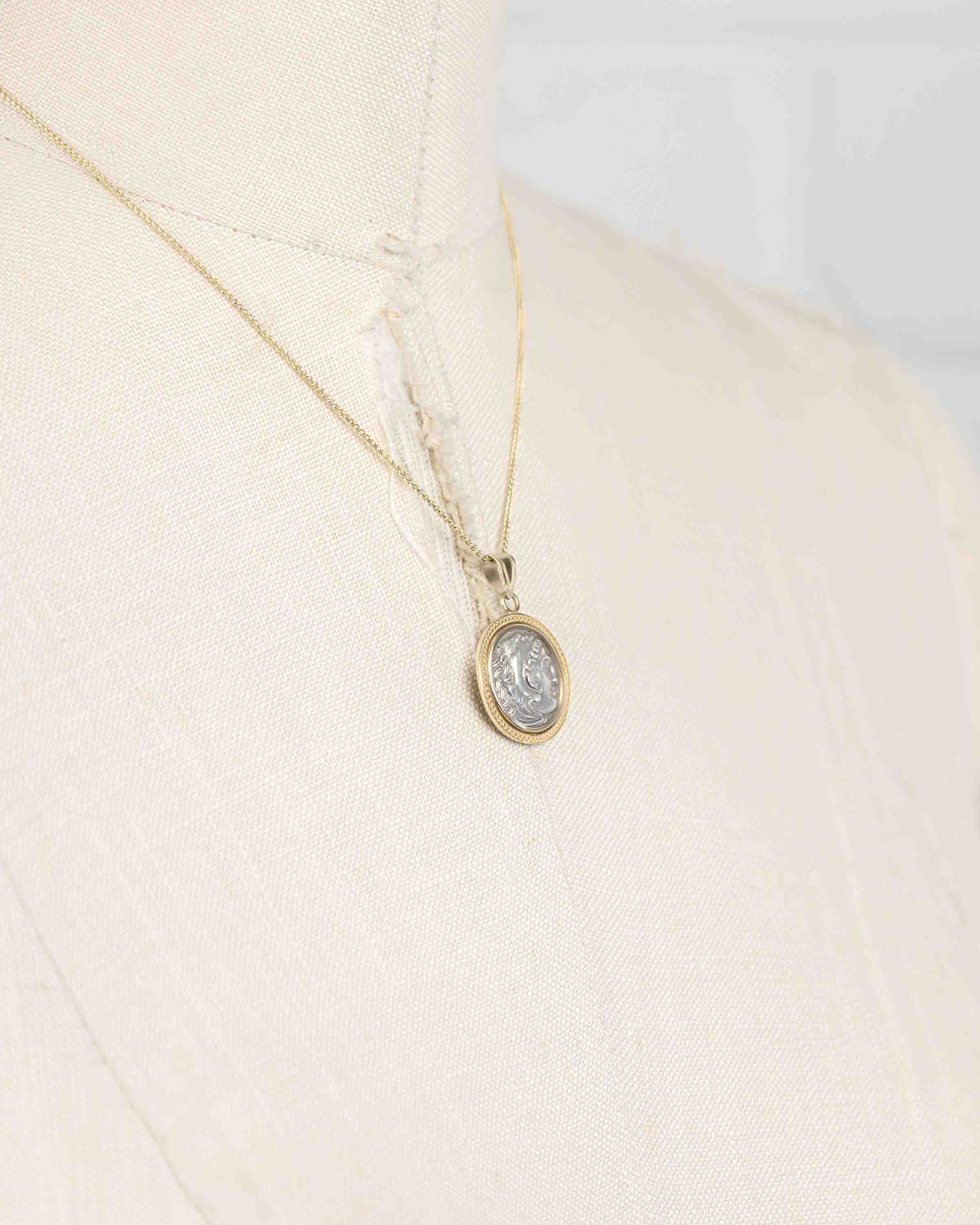 14k Gold Genuine Ancient Greek Coin Necklace (Alexander the Great; 336-323 B.C.)
