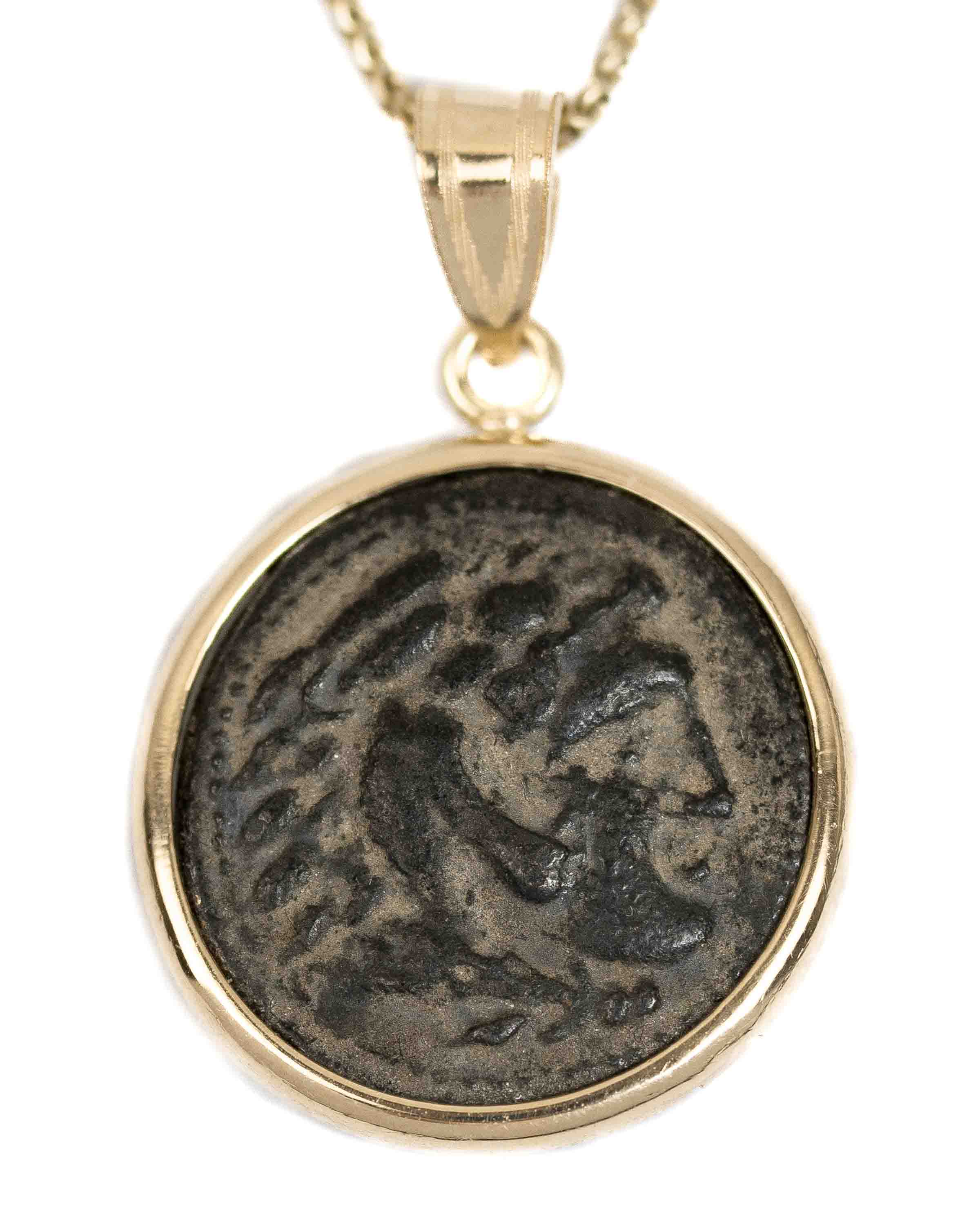 14k Gold Genuine Ancient Greek Coin Necklace (Alexander the Great; 336-323 B.C.)