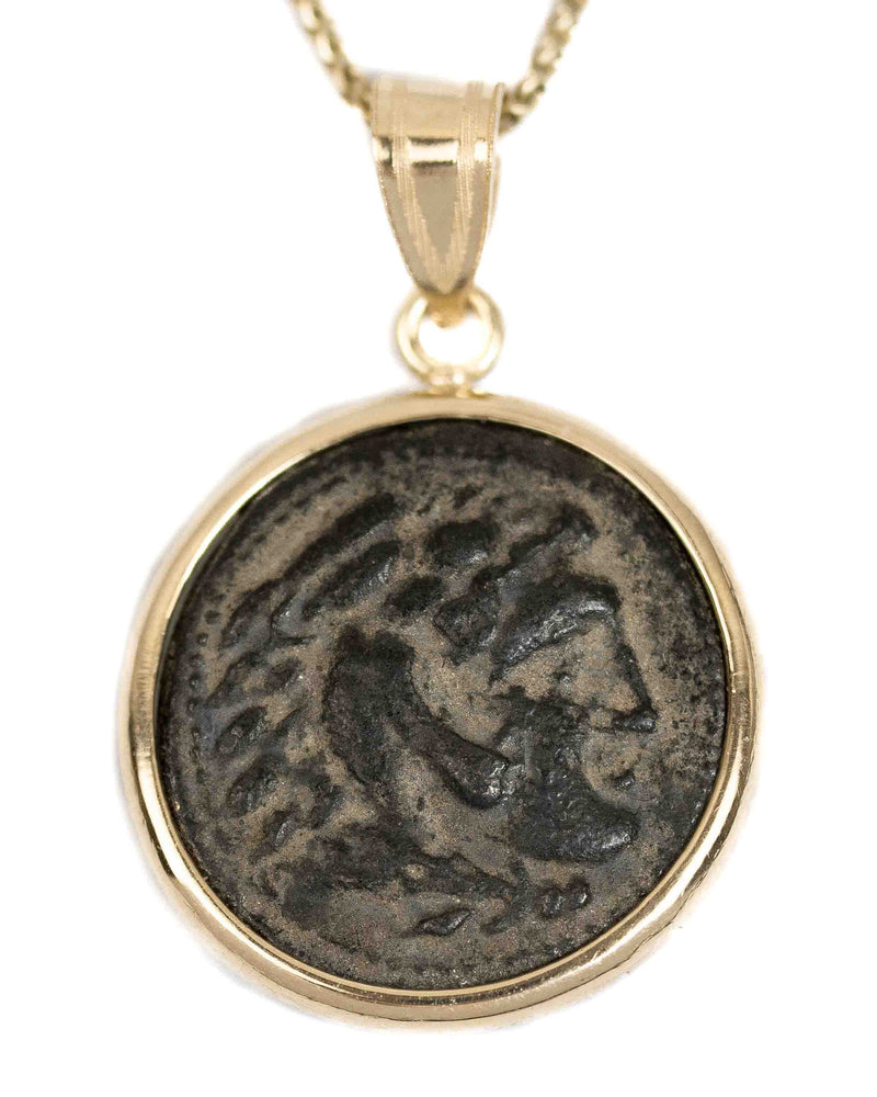14k Gold Genuine Ancient Greek Coin Necklace (Alexander the Great; 336-323 B.C.)
