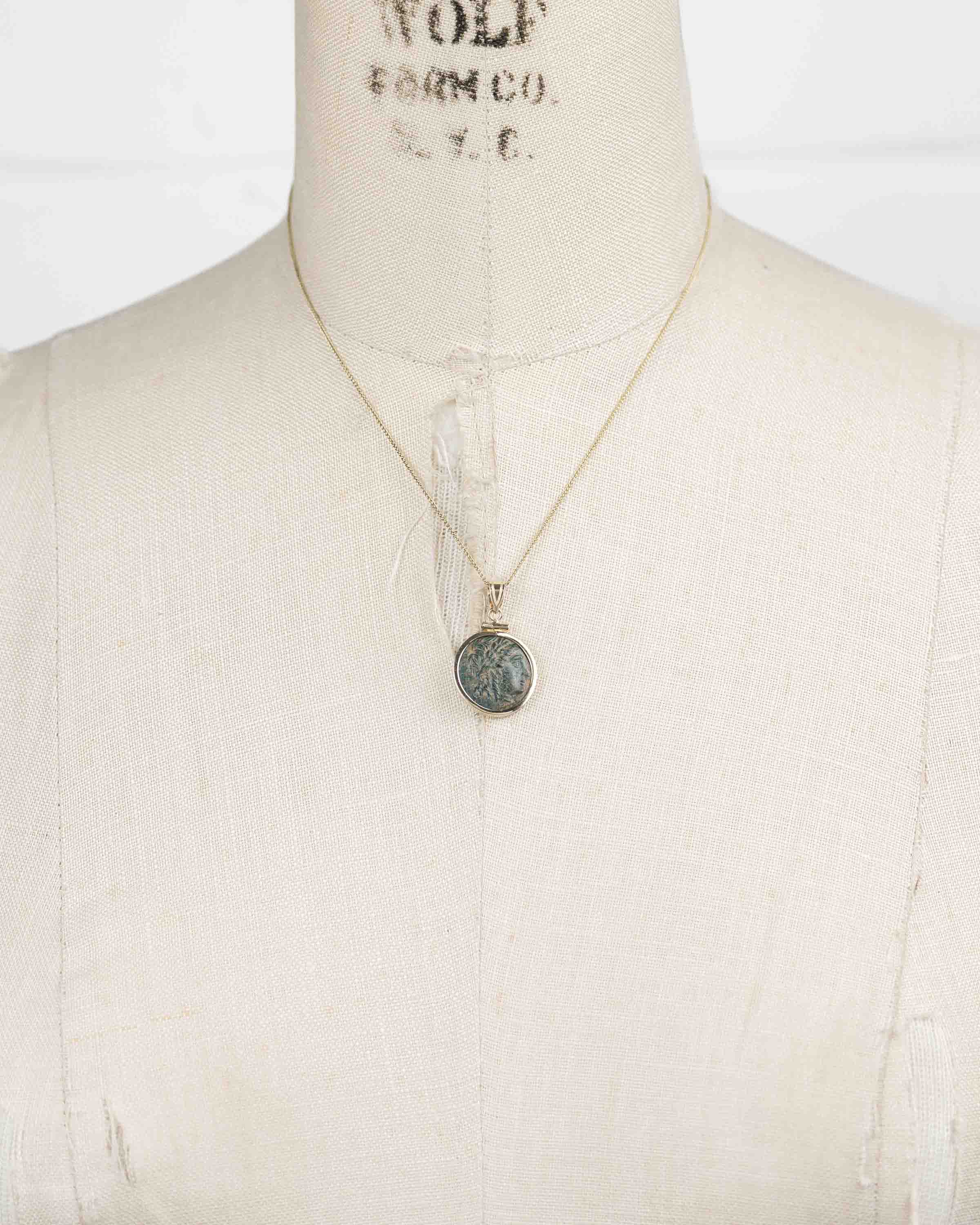 14k Gold Genuine Ancient Greek Coin Necklace (Apollo; 313-290 B.C.)